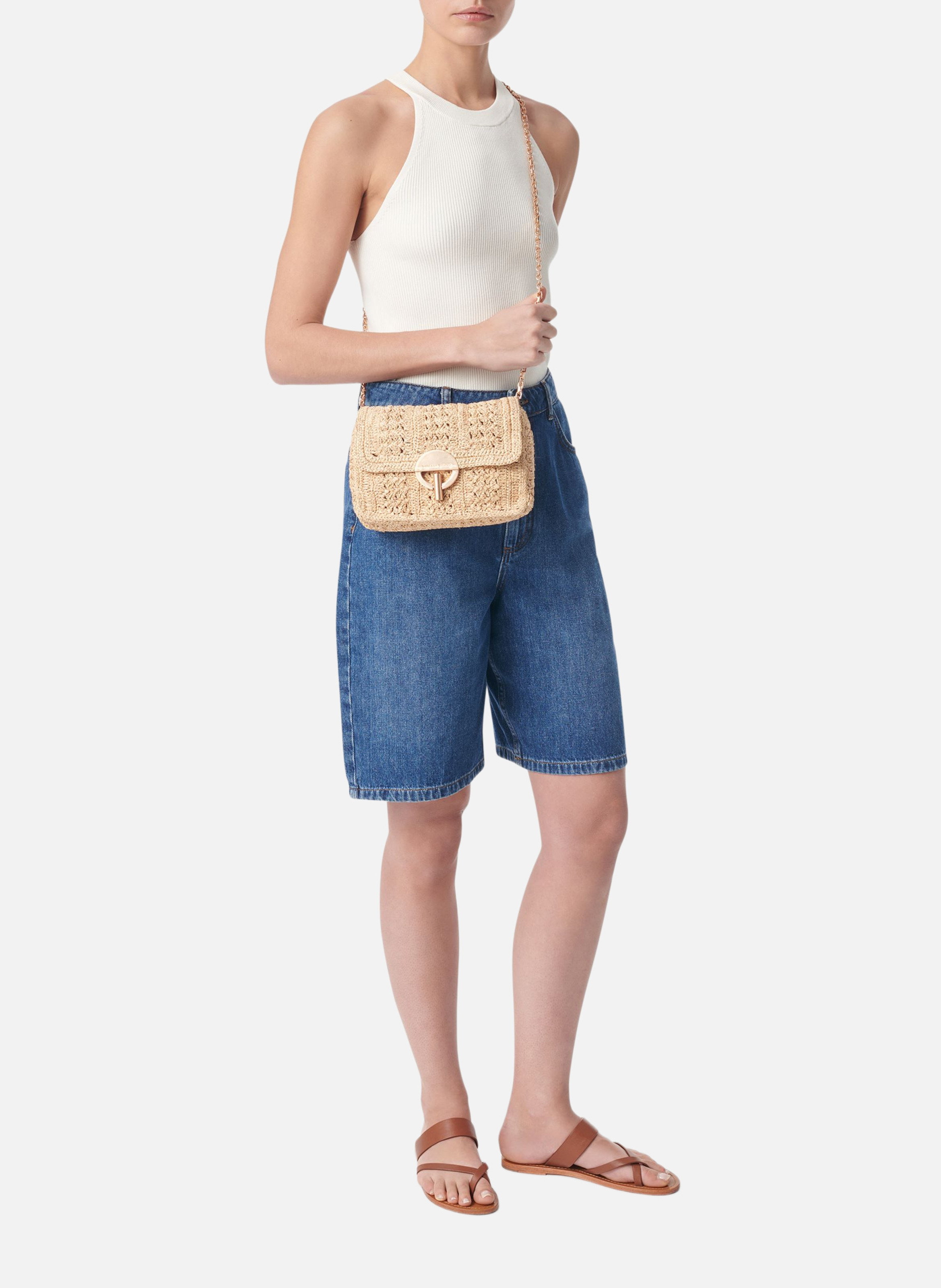 Moyen sac moon en raphia VANESSA BRUNO Beige