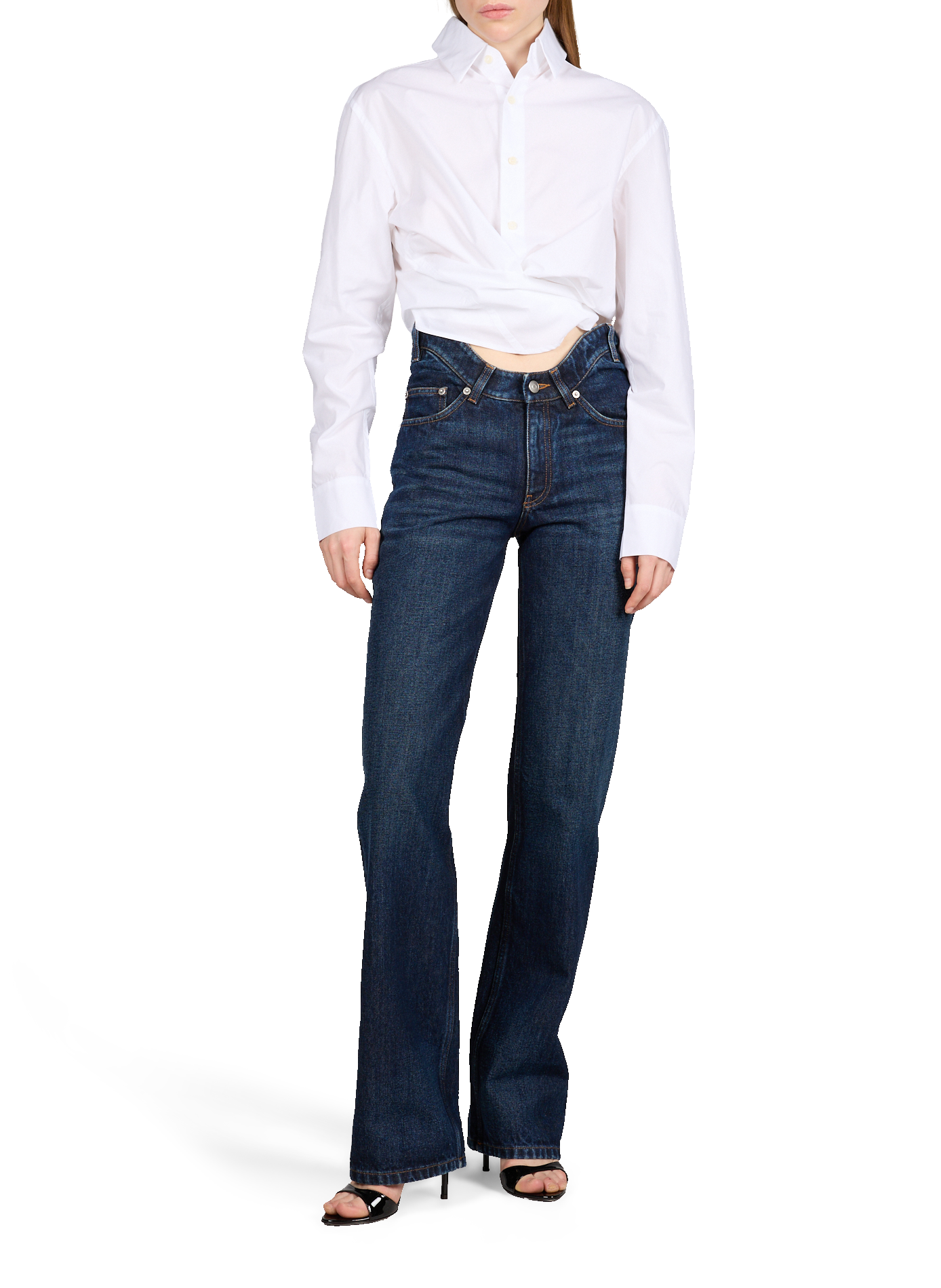 Jean évasé à taille incurvée en denim de coton JEAN PAUL GAULTIER Bleu