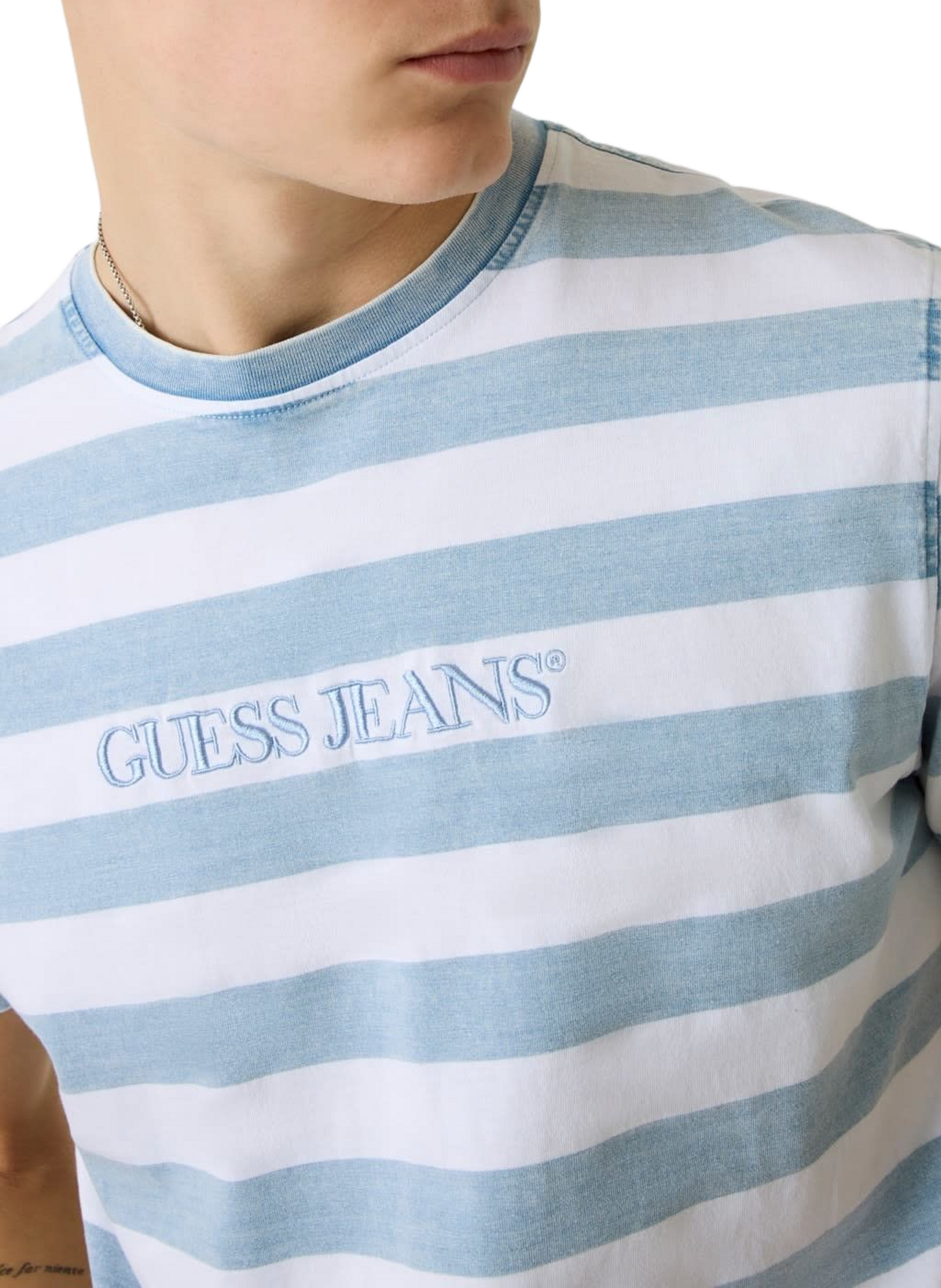 Striped T-shirt with cotton logo embroidery GUESS Blue