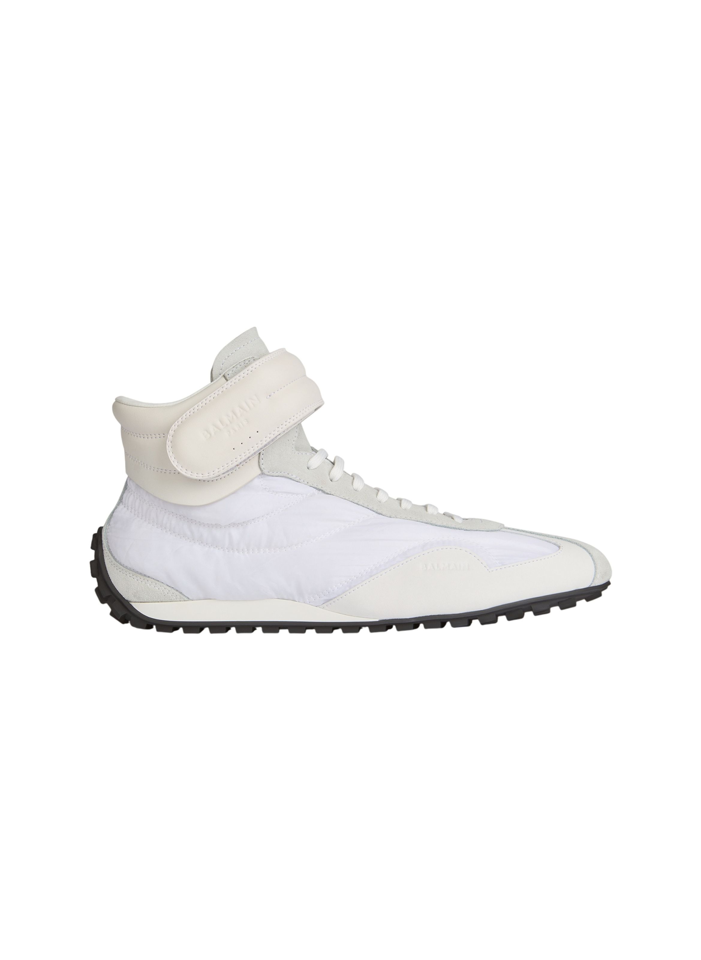 Baskets racing mid-top en nylon et cuir BALMAIN Blanc