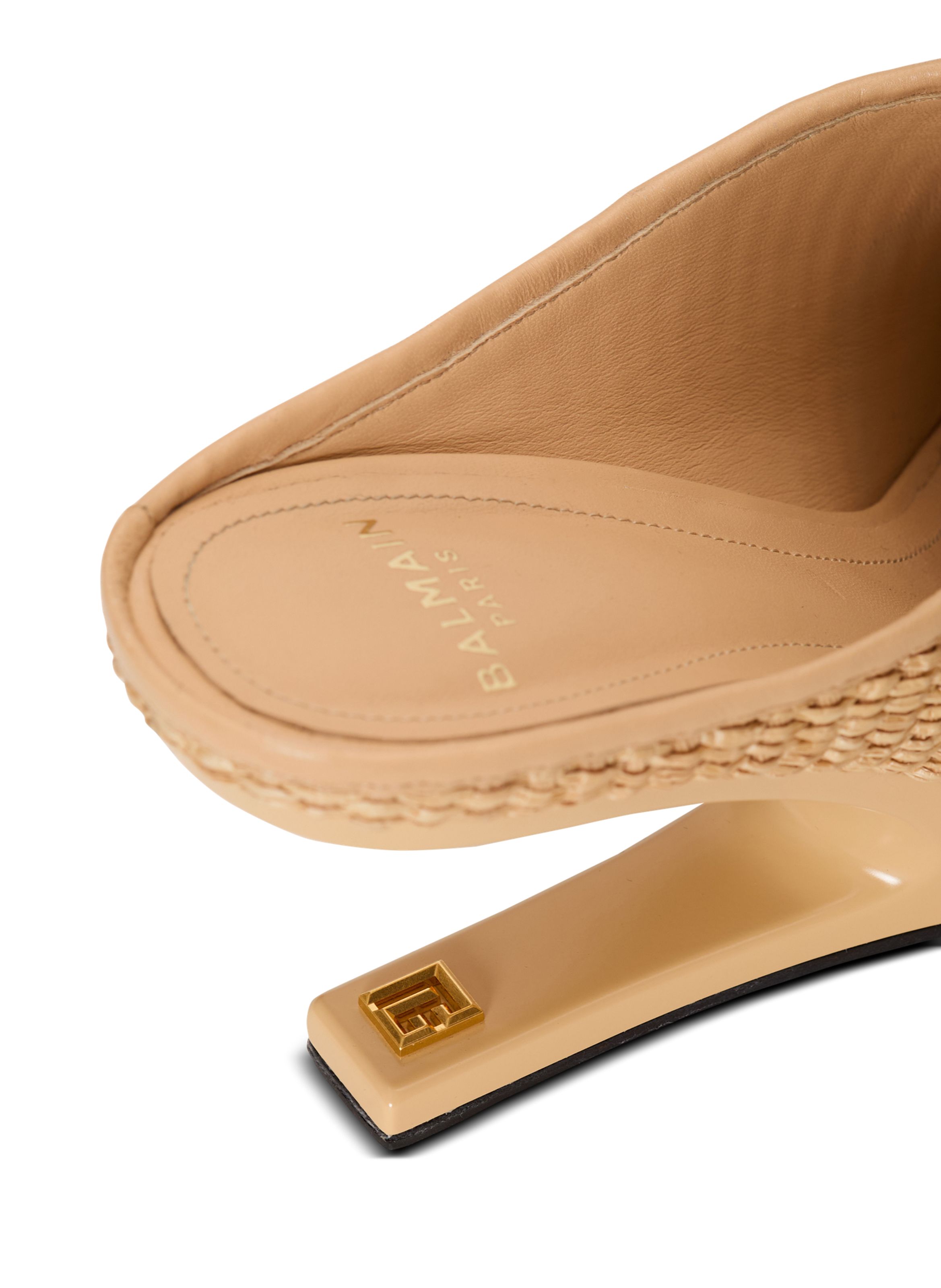 Mules anthem no wedge en raphia et cuir lisse BALMAIN Beige