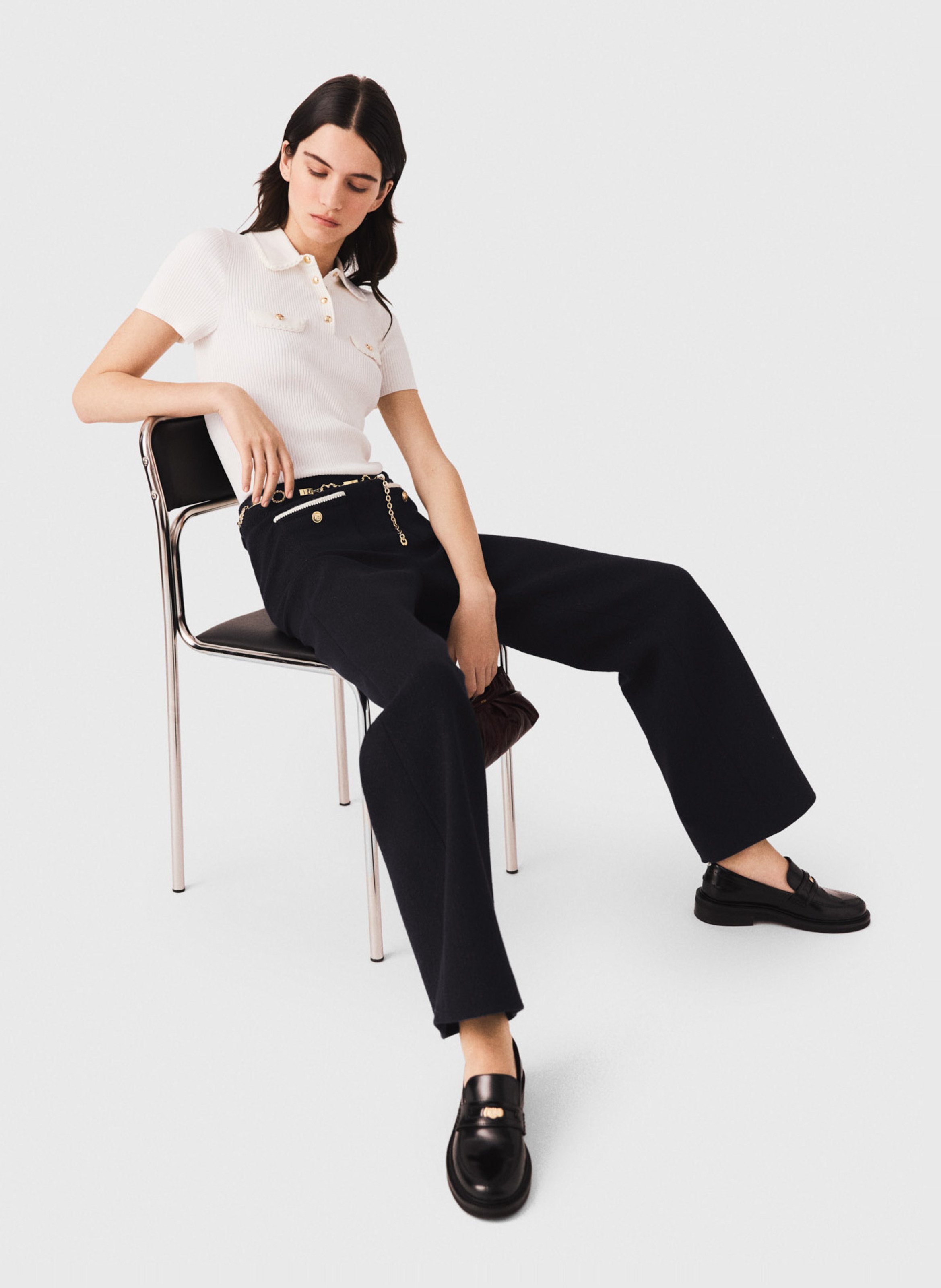 Pantalon taille haute large MAJE Noir