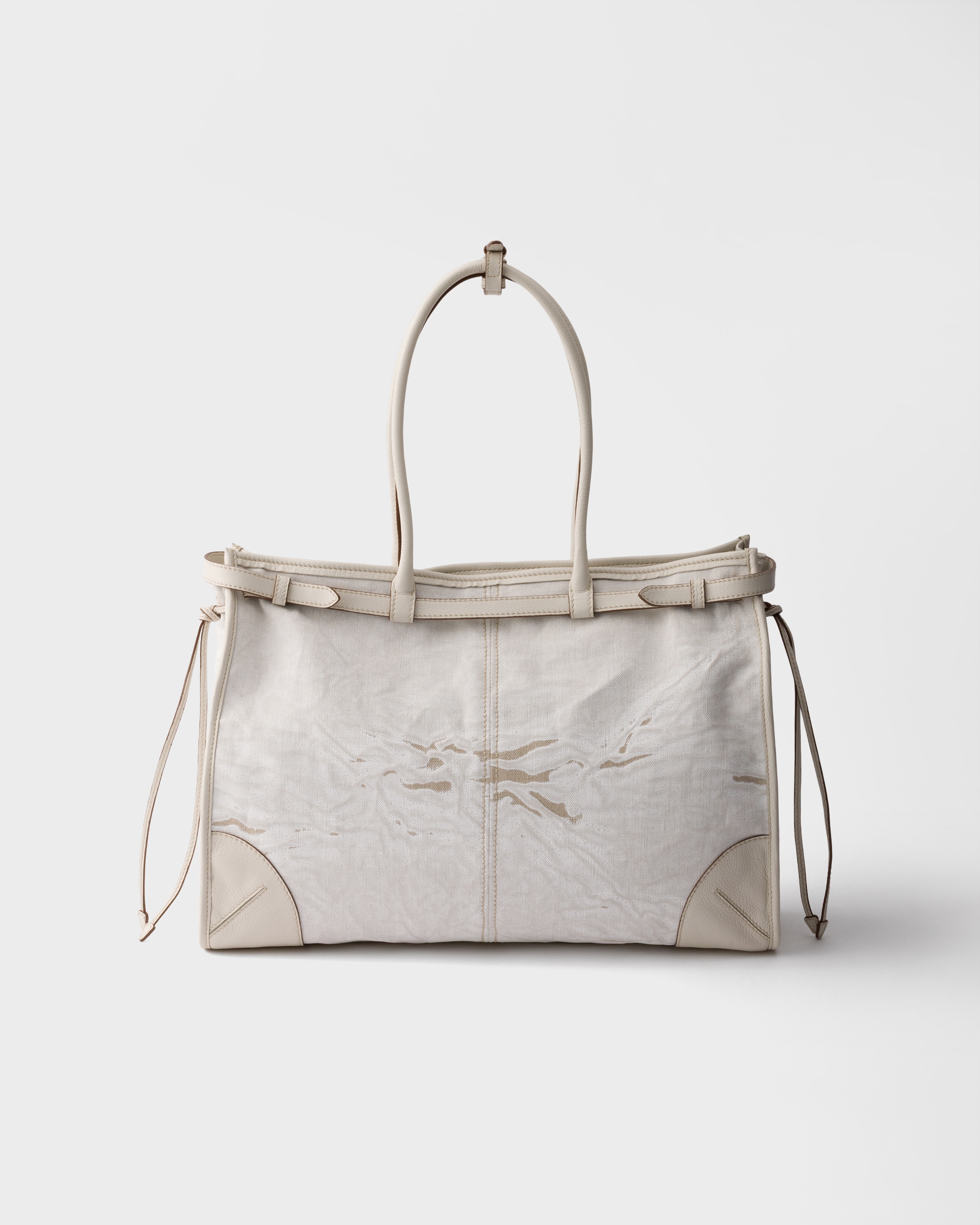 Très grand cabas prada bonnie en lin imprimé et cu PRADA Blanc