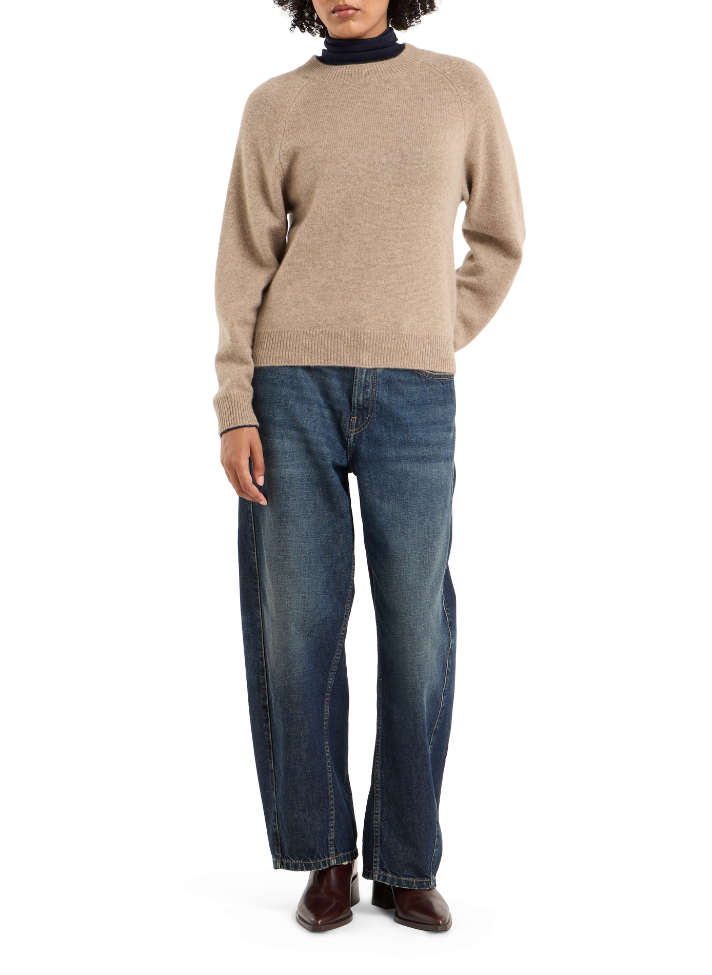 Cashmere round neck straight cut sweater SAISON 1865 Brown