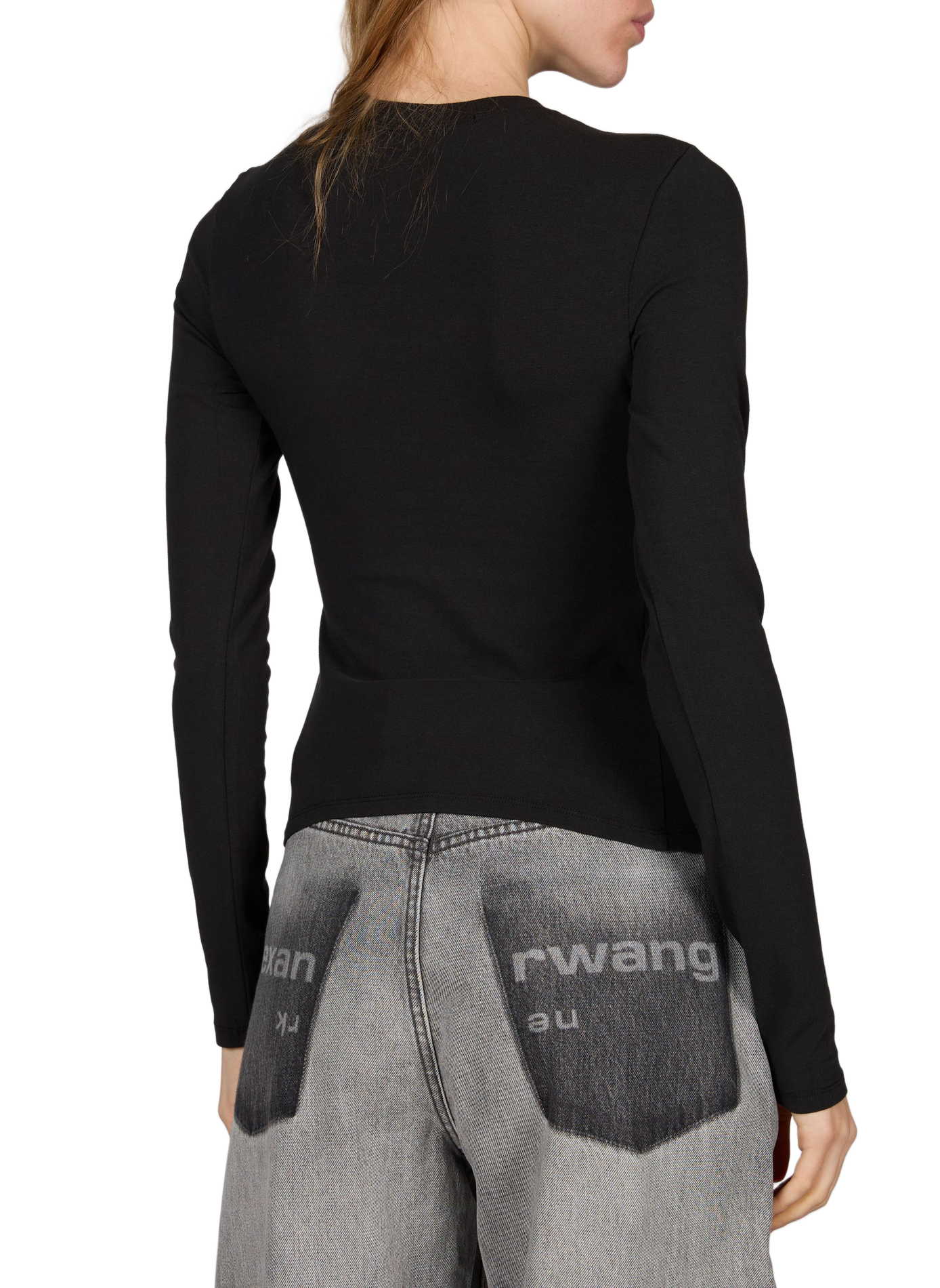 Top col rond à logo en coton mélangé ALEXANDER WANG Noir