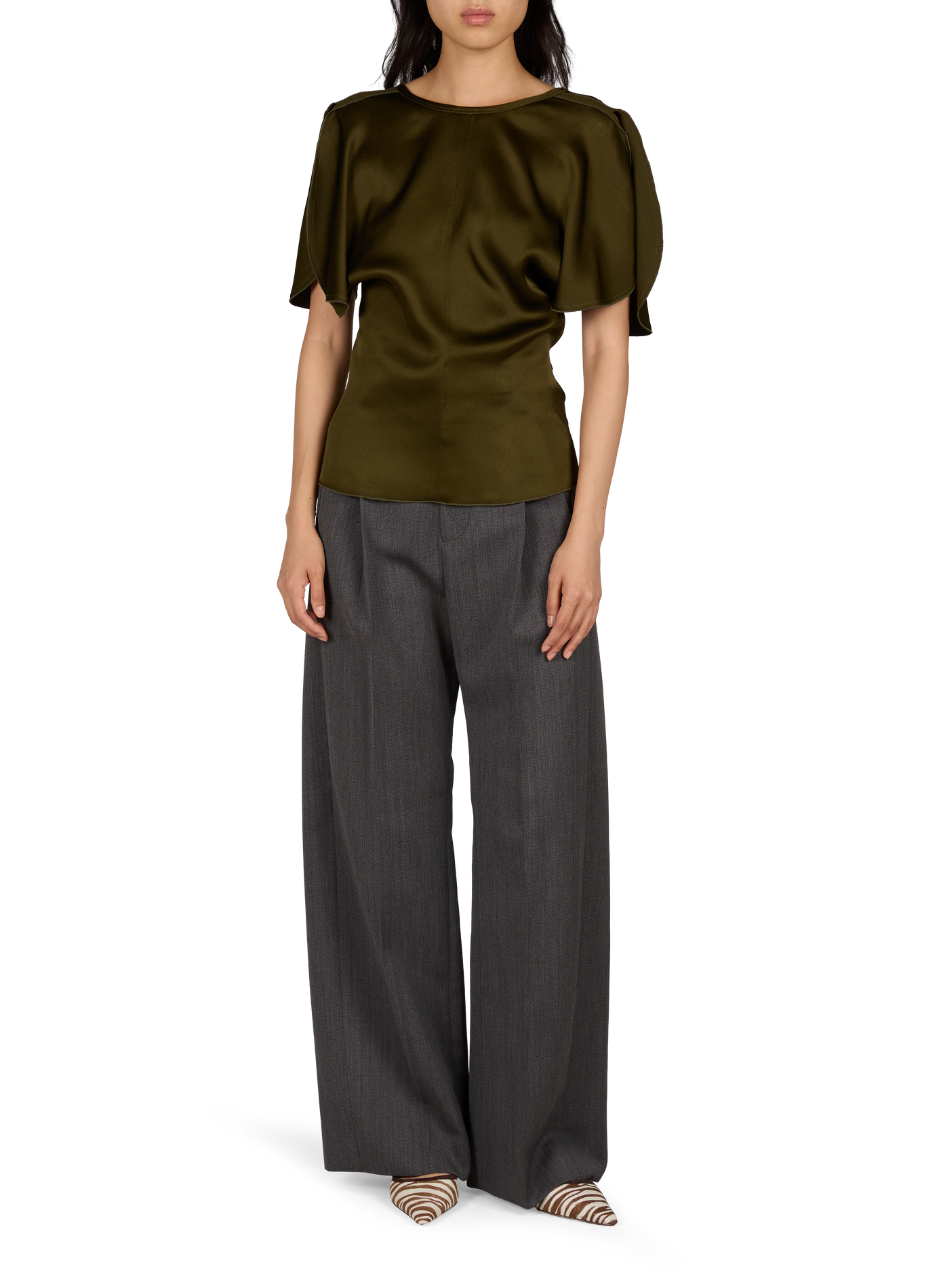 Fitted satin crew-neck top VICTORIA BECKHAM Khaki