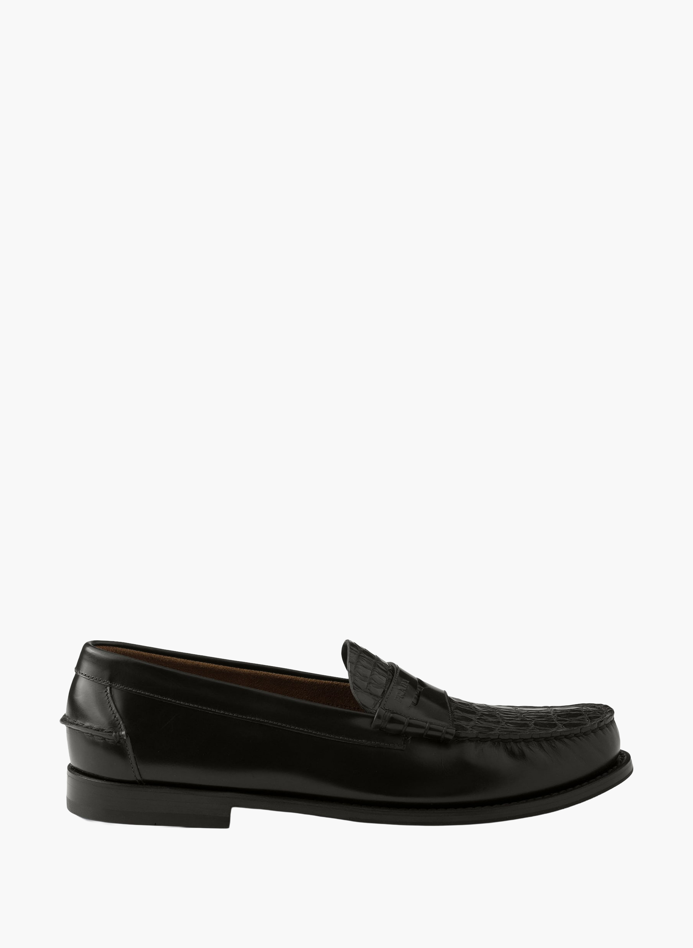 Mocassins en cuir brossé et cuir de crocodile PRADA Noir