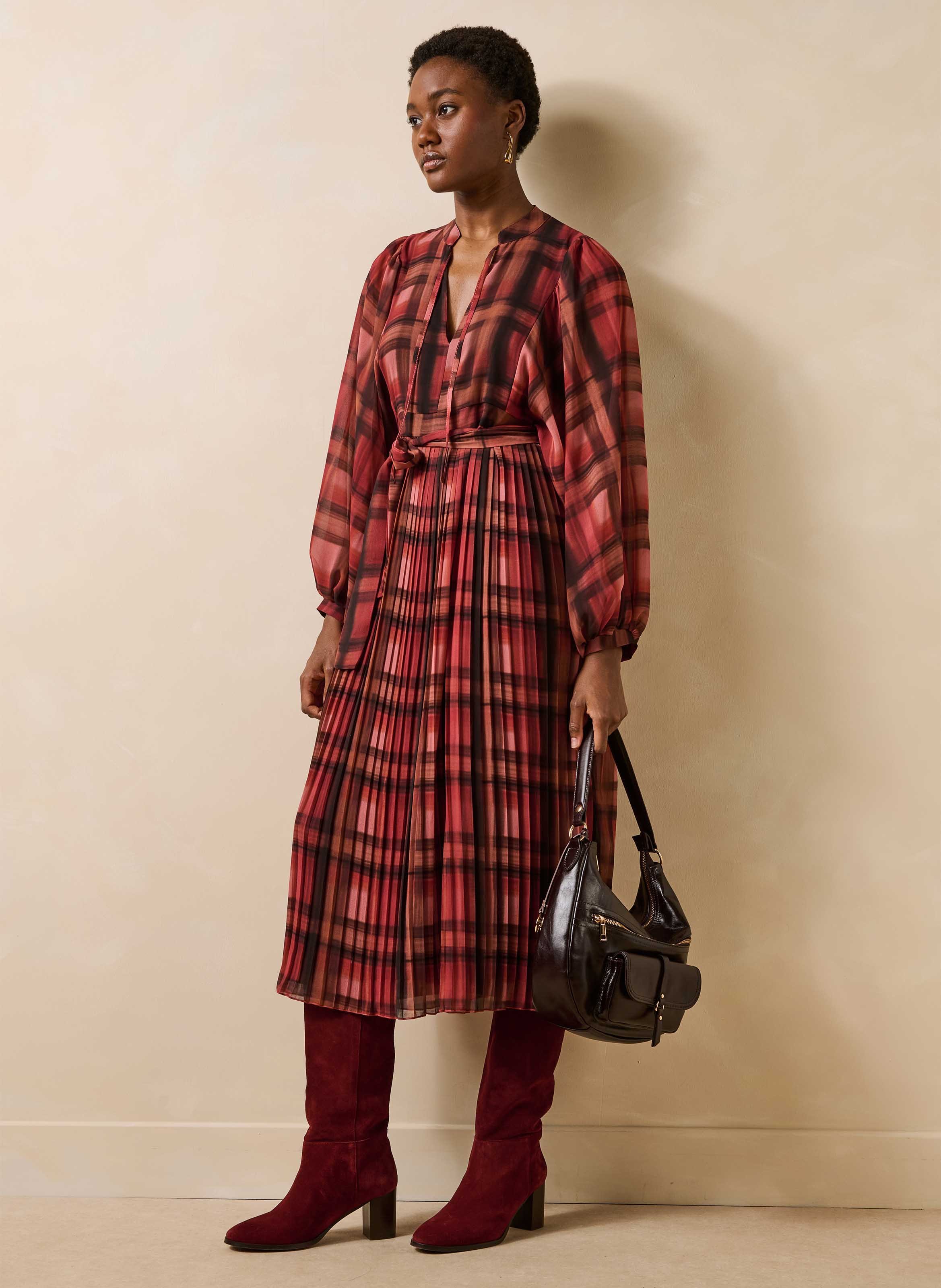 Midi-jurk met ruitmotief en ceintuur LA FEE MARABOUTEE Rood