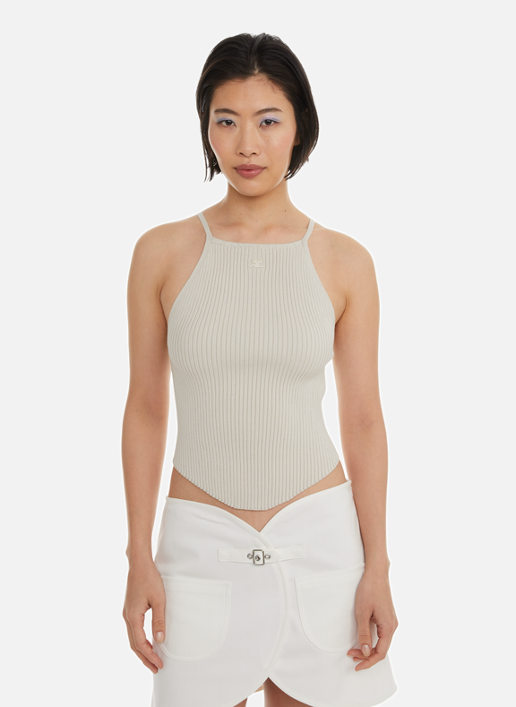 COURRÈGES Ribbed top with logo  Beige