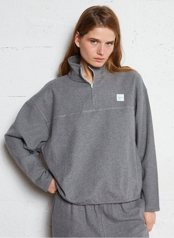Sweat oversize col zippée en coton vylow Gris by AMERICAN VINTAGE AMERICAN VINTAGE Sweat oversize col zippée en coton vylow Gris