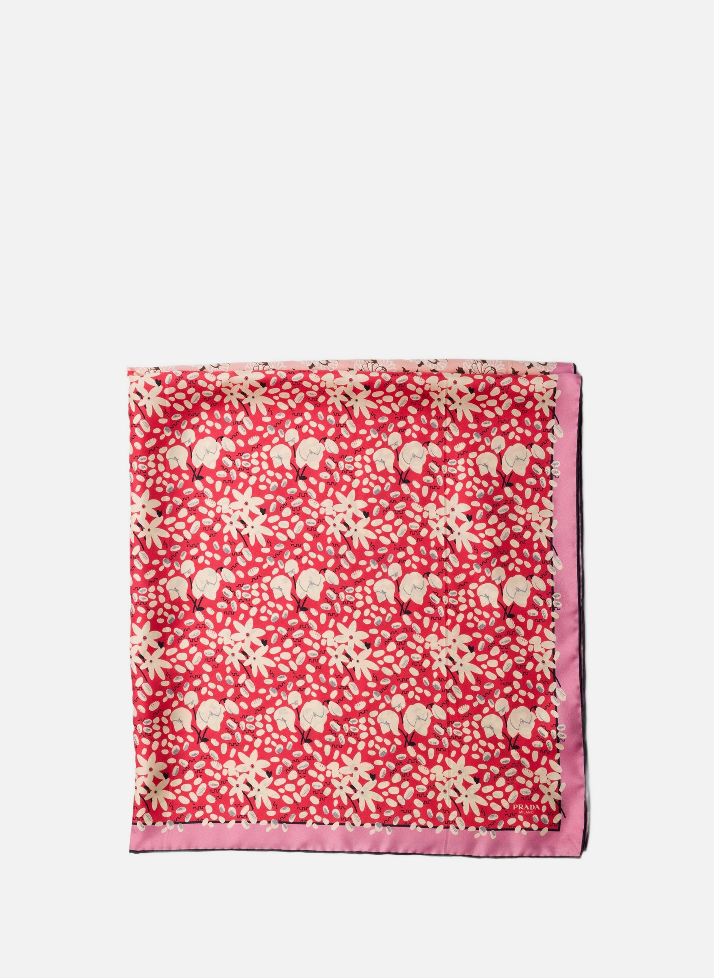 Foulard en sergé de soie imprimé 90 x 90 PRADA Rose