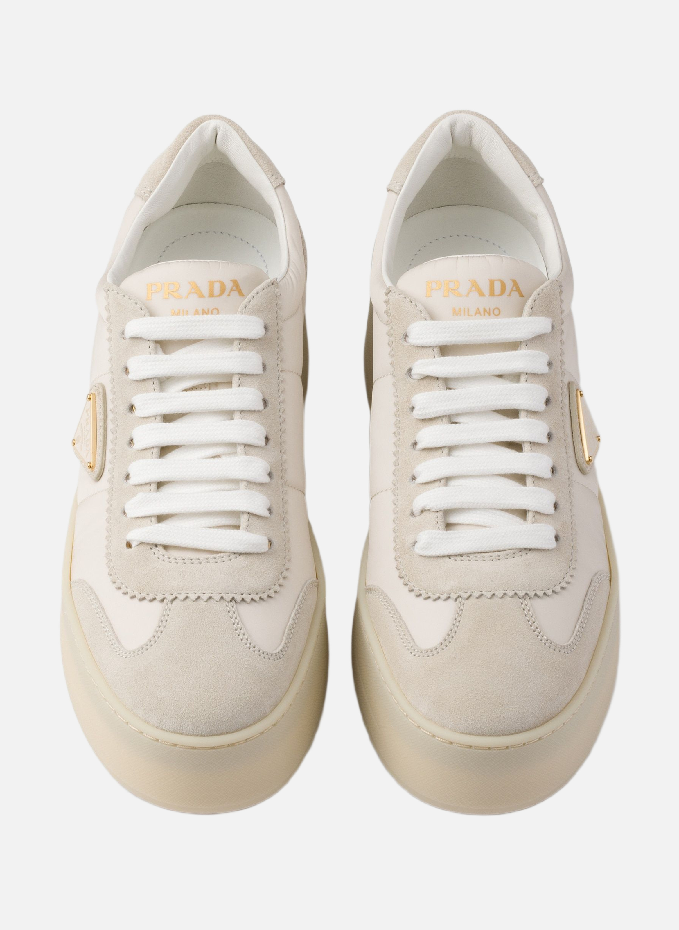 Sneakers downtown bold en nylon et veau velours PRADA Beige