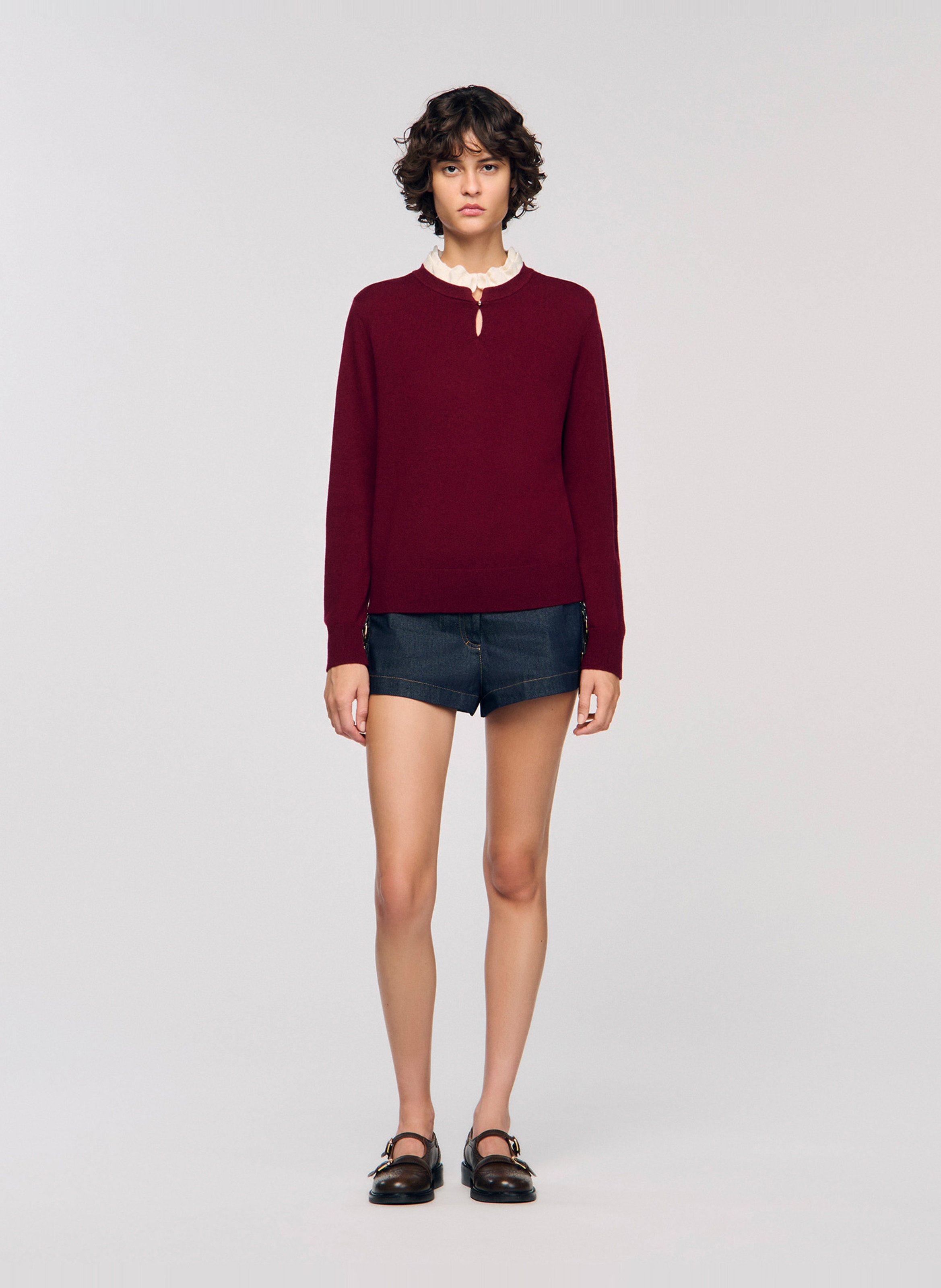 Pull col à volant en laine mélangée Rouge