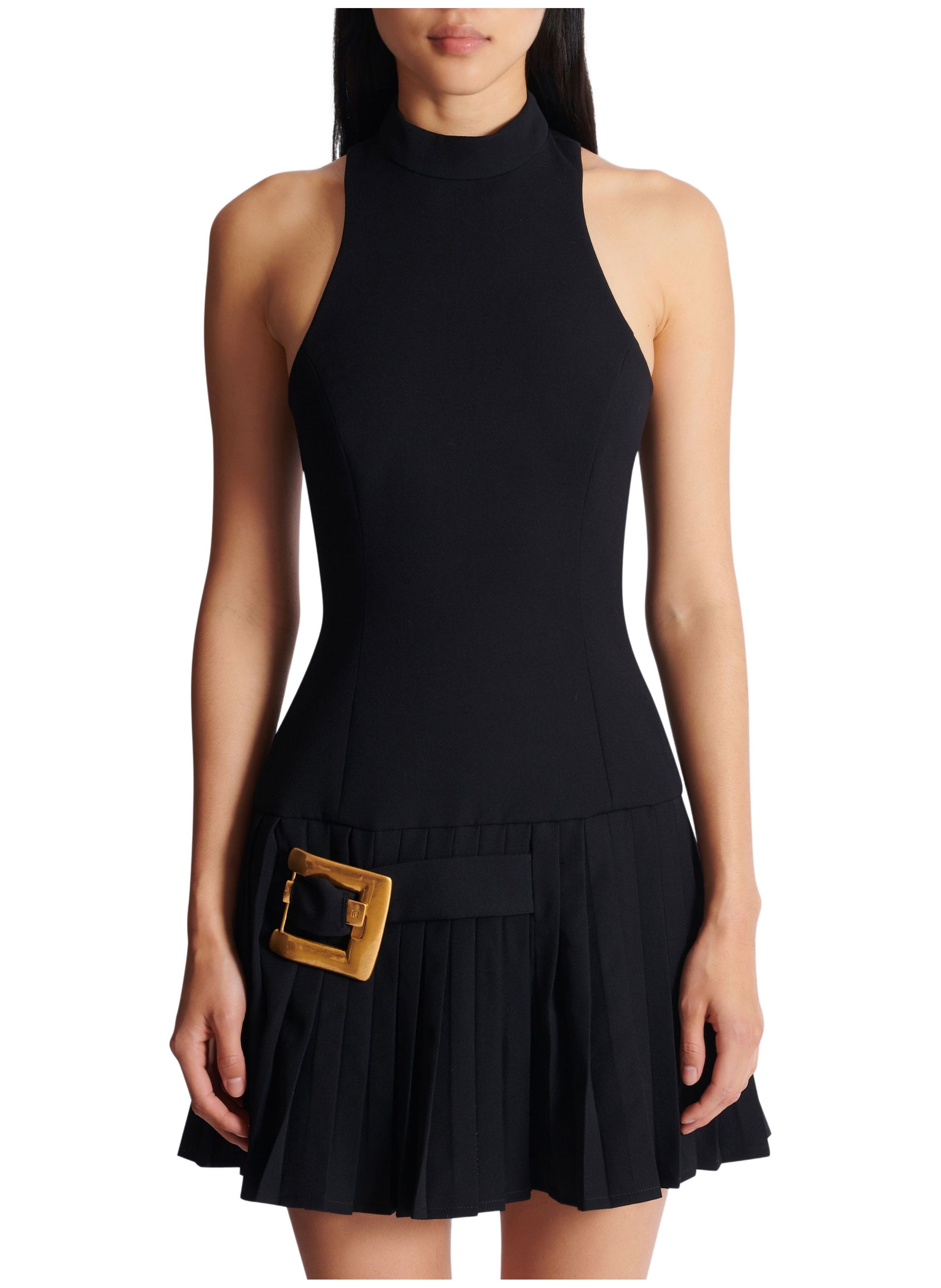 Robe évasée en grain de poudre avec détail ceinture BALMAIN Noir