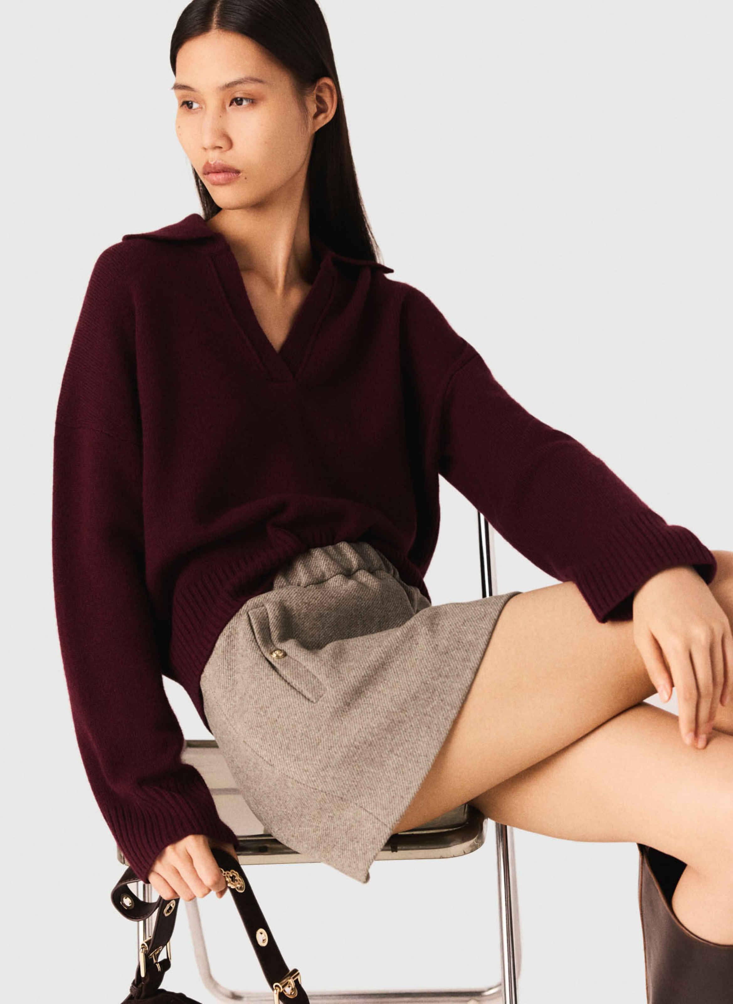 Jupe courte en laine mélangée MAJE Beige