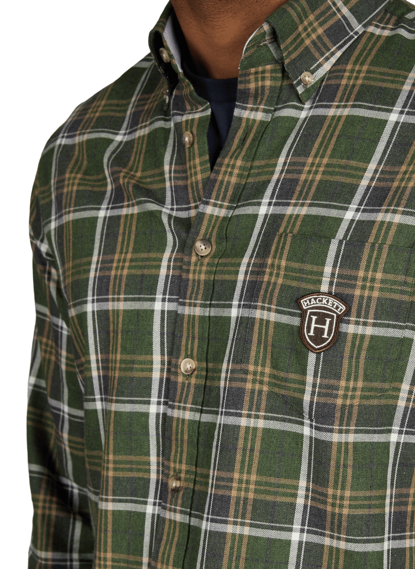 Chemise à carreaux col américain en coton HACKETT Vert