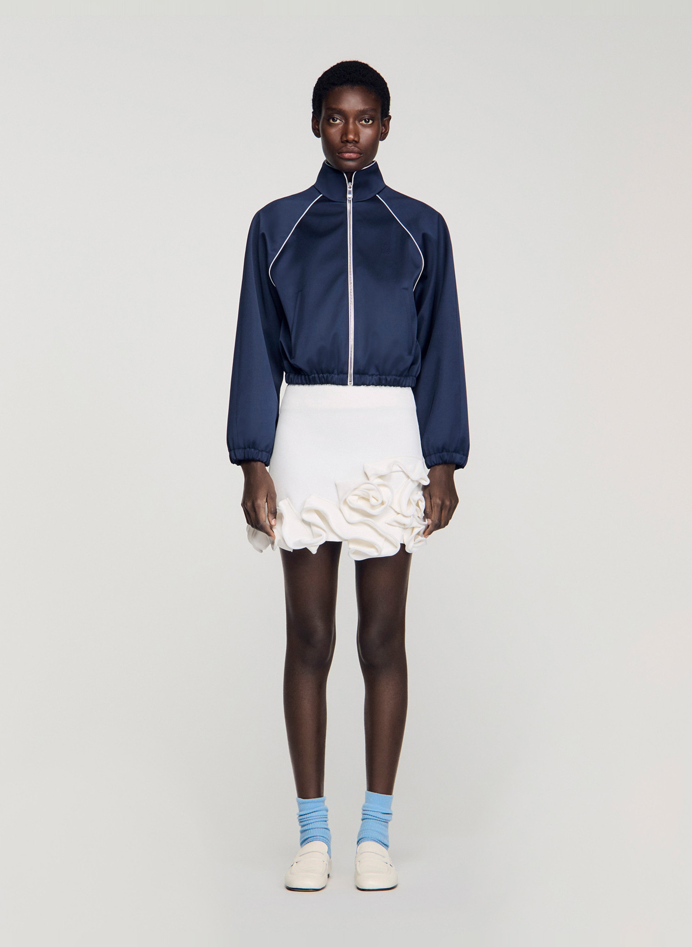 Blouson zippé uni col montant SANDRO Bleu