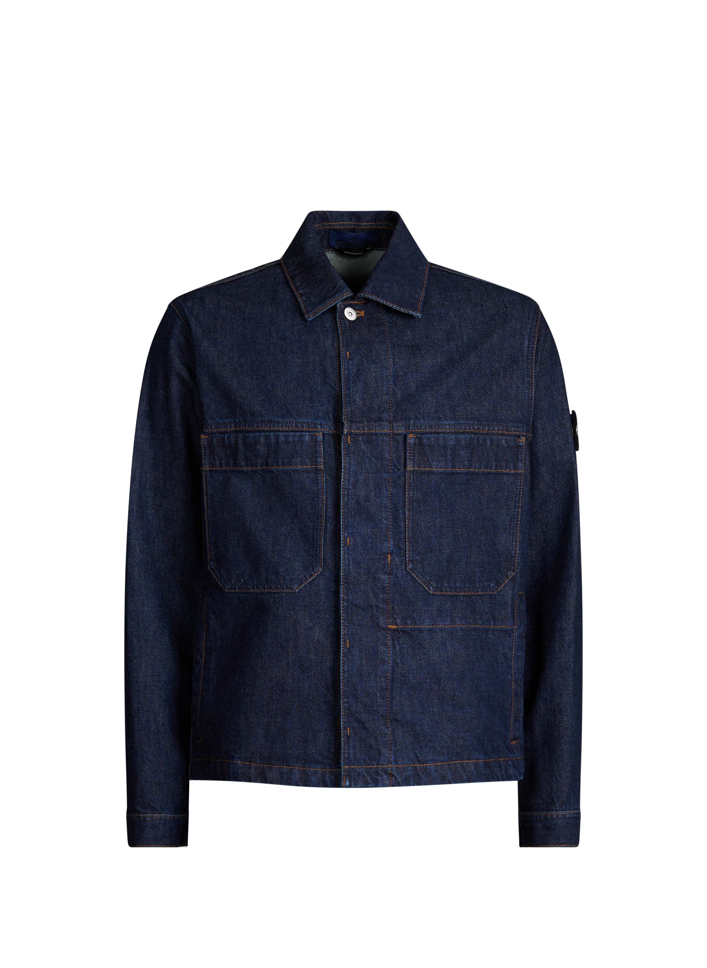 Denim jacket with classic collar in cotton STONE ISLAND Blue