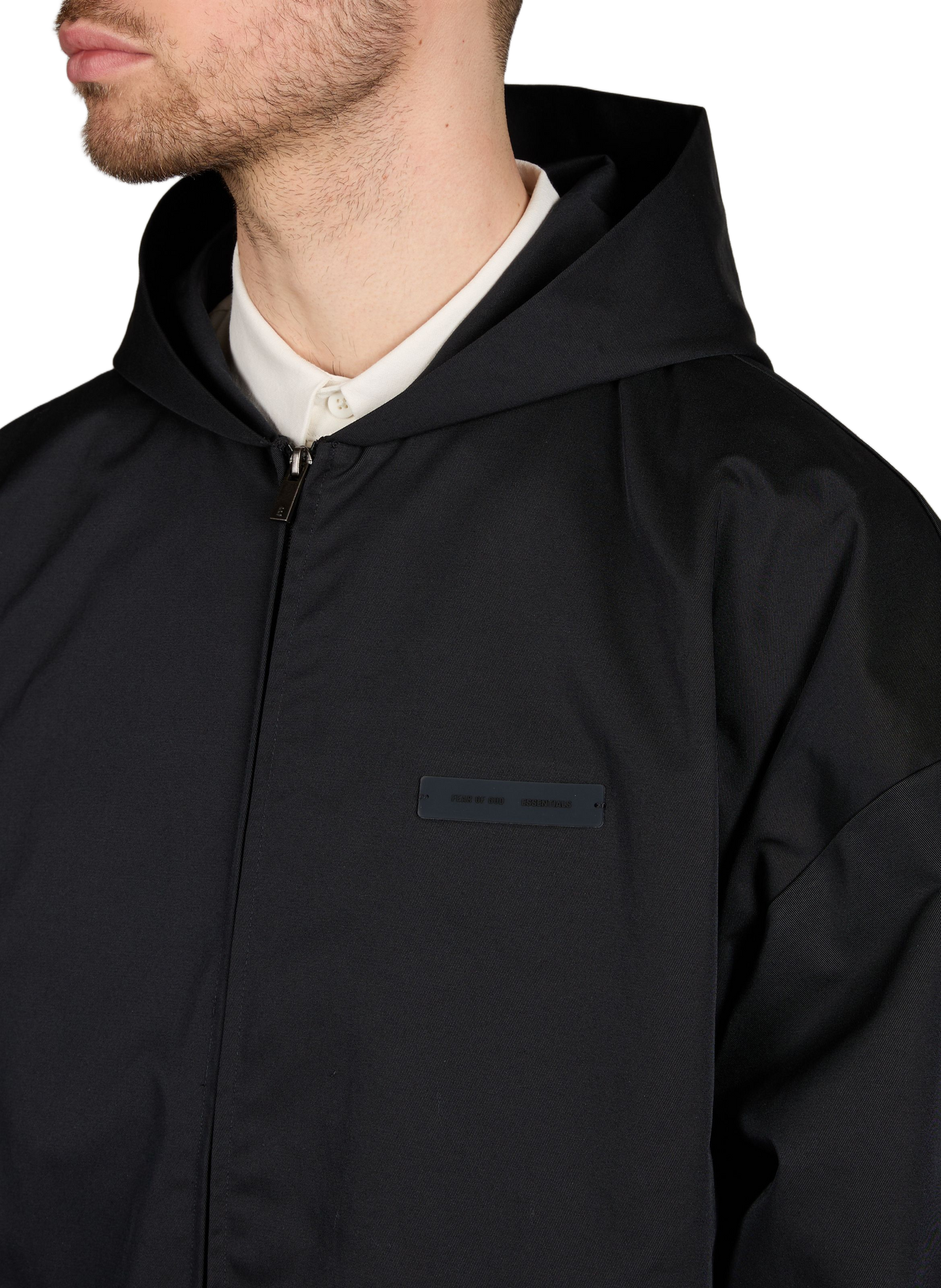 Oversized hooded cotton blend jacket FEAR OF GOD ESSENTIALS Black