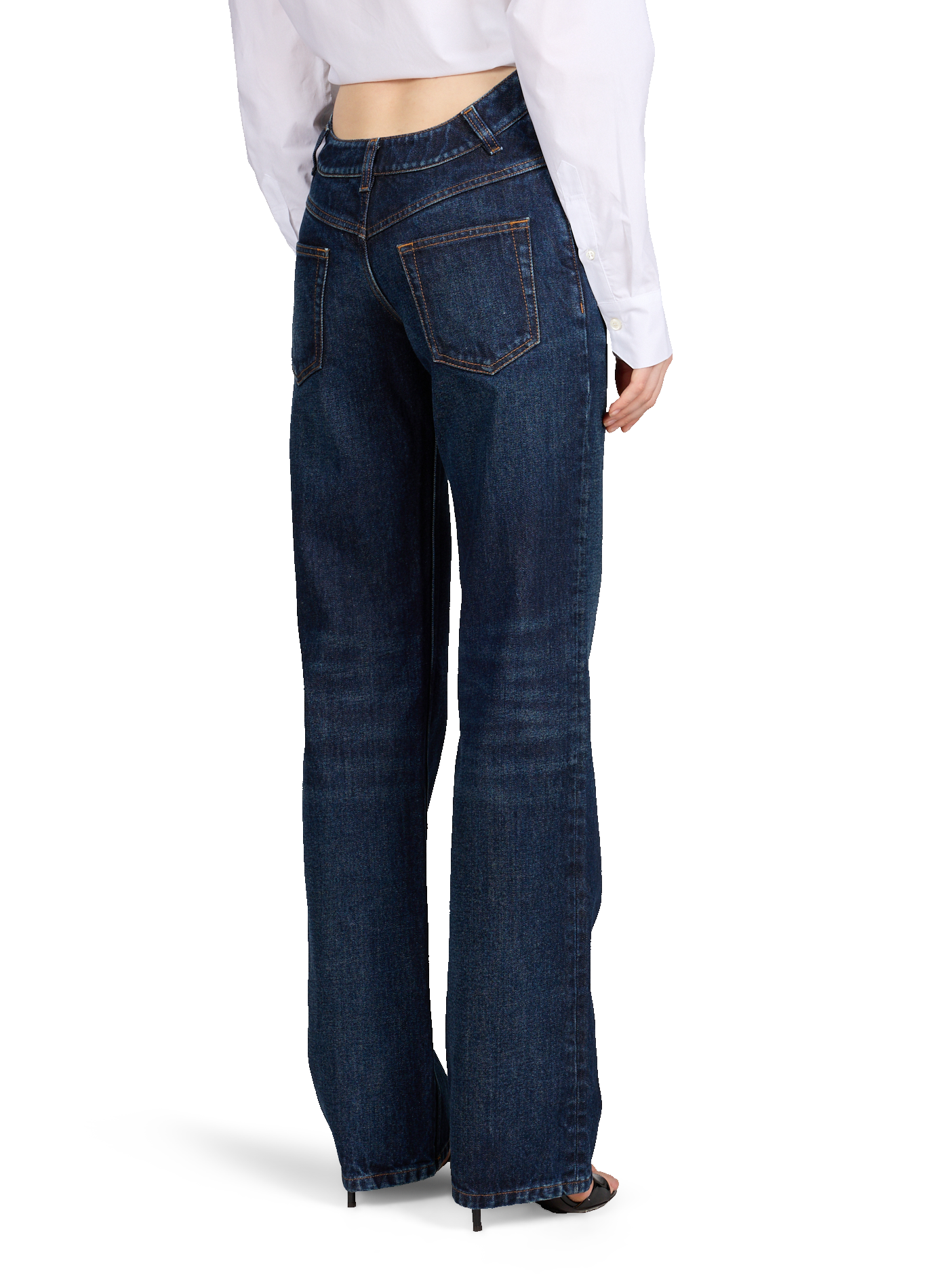 Jean évasé à taille incurvée en denim de coton JEAN PAUL GAULTIER Bleu