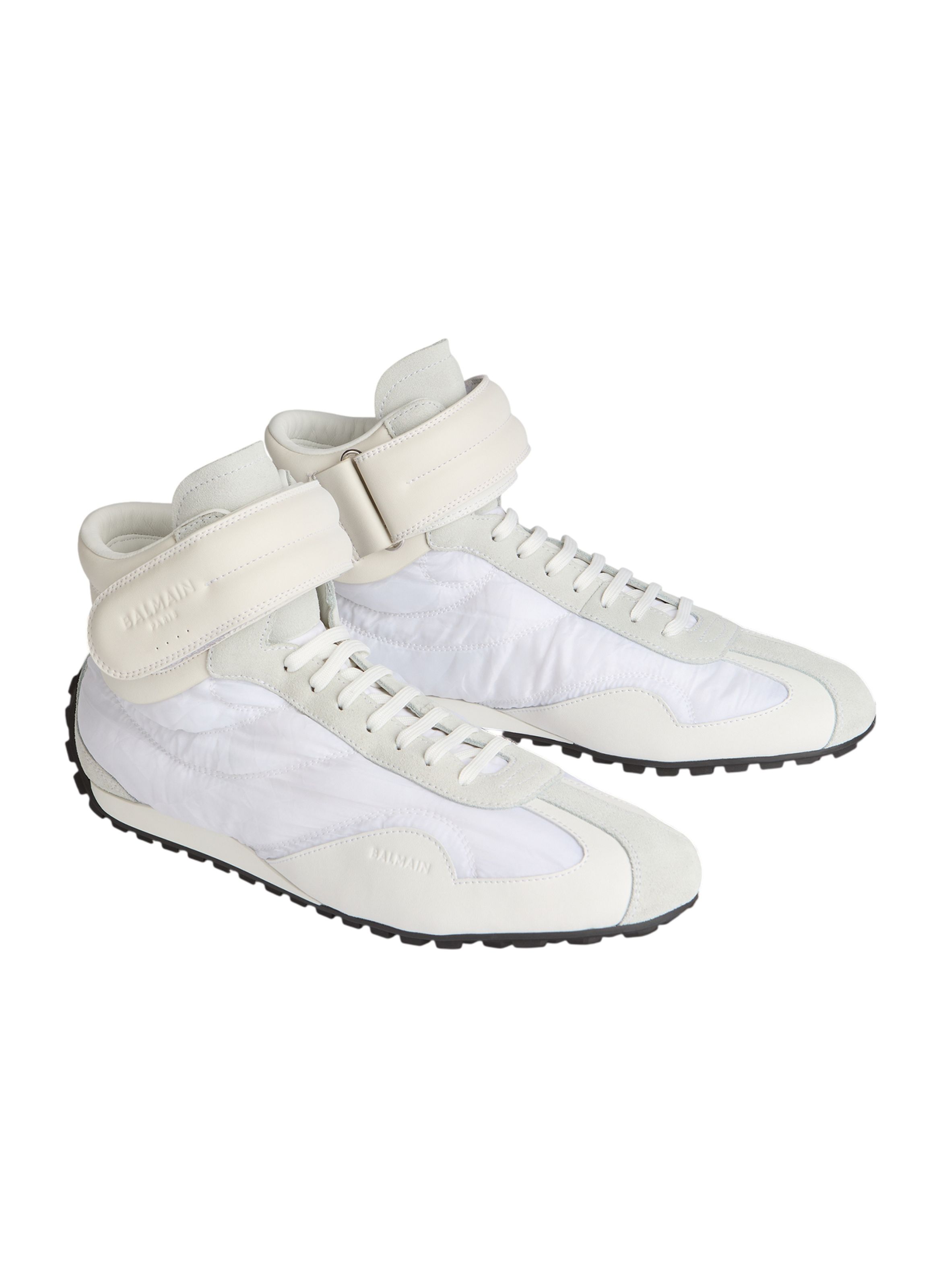 Baskets racing mid-top en nylon et cuir BALMAIN Blanc