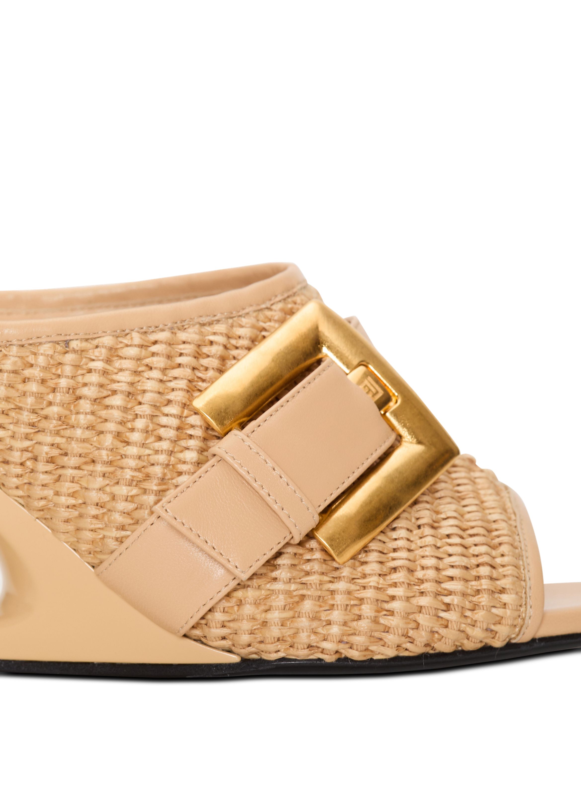 Mules anthem no wedge en raphia et cuir lisse BALMAIN Beige