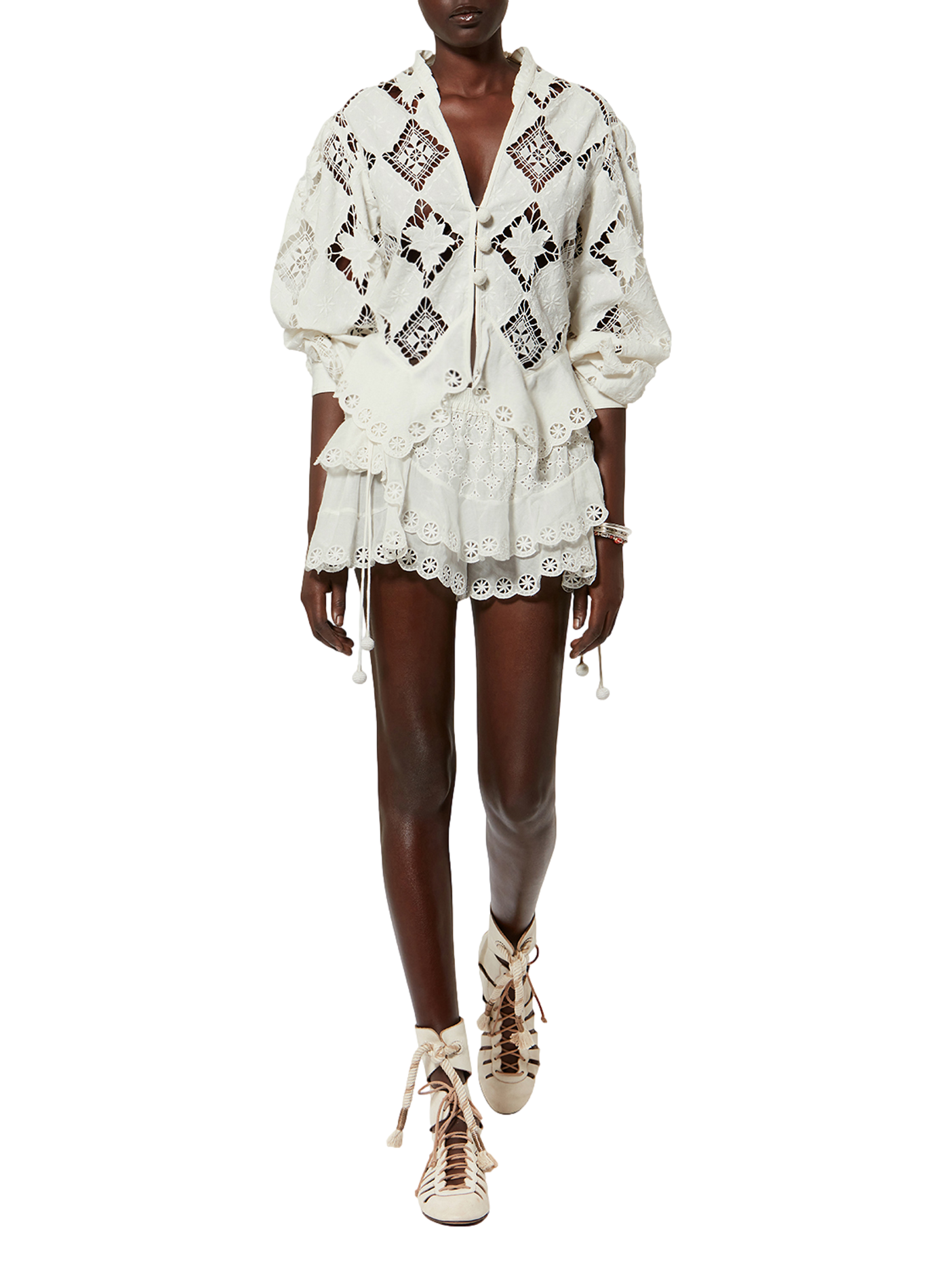 Bluse Nina mit Stickereien aus Leinen und Baumwolle. ISABEL MARANT Weiss