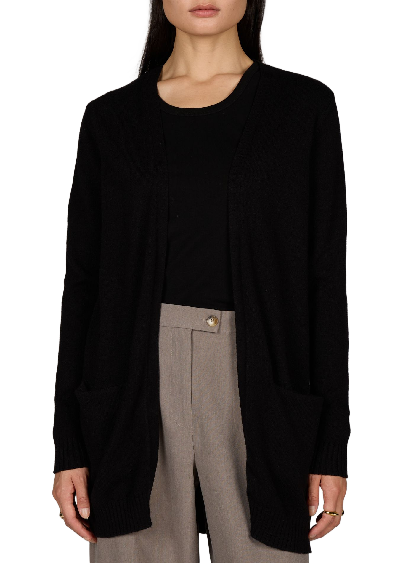 Cardigan long ouvert avec poches VILA Noir