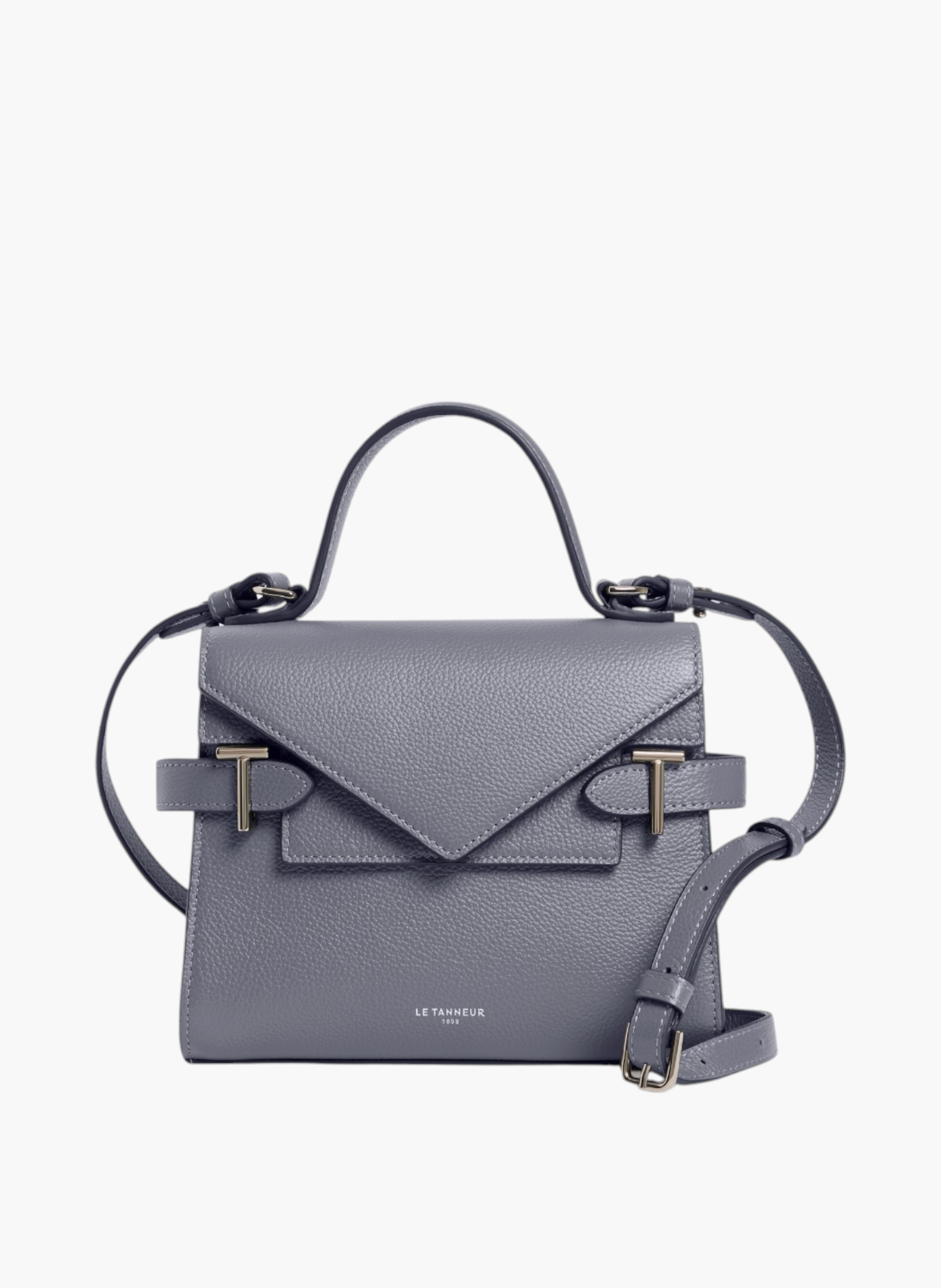 Petit sac à main double rabat emilie en cuir grainé  Bleu acier