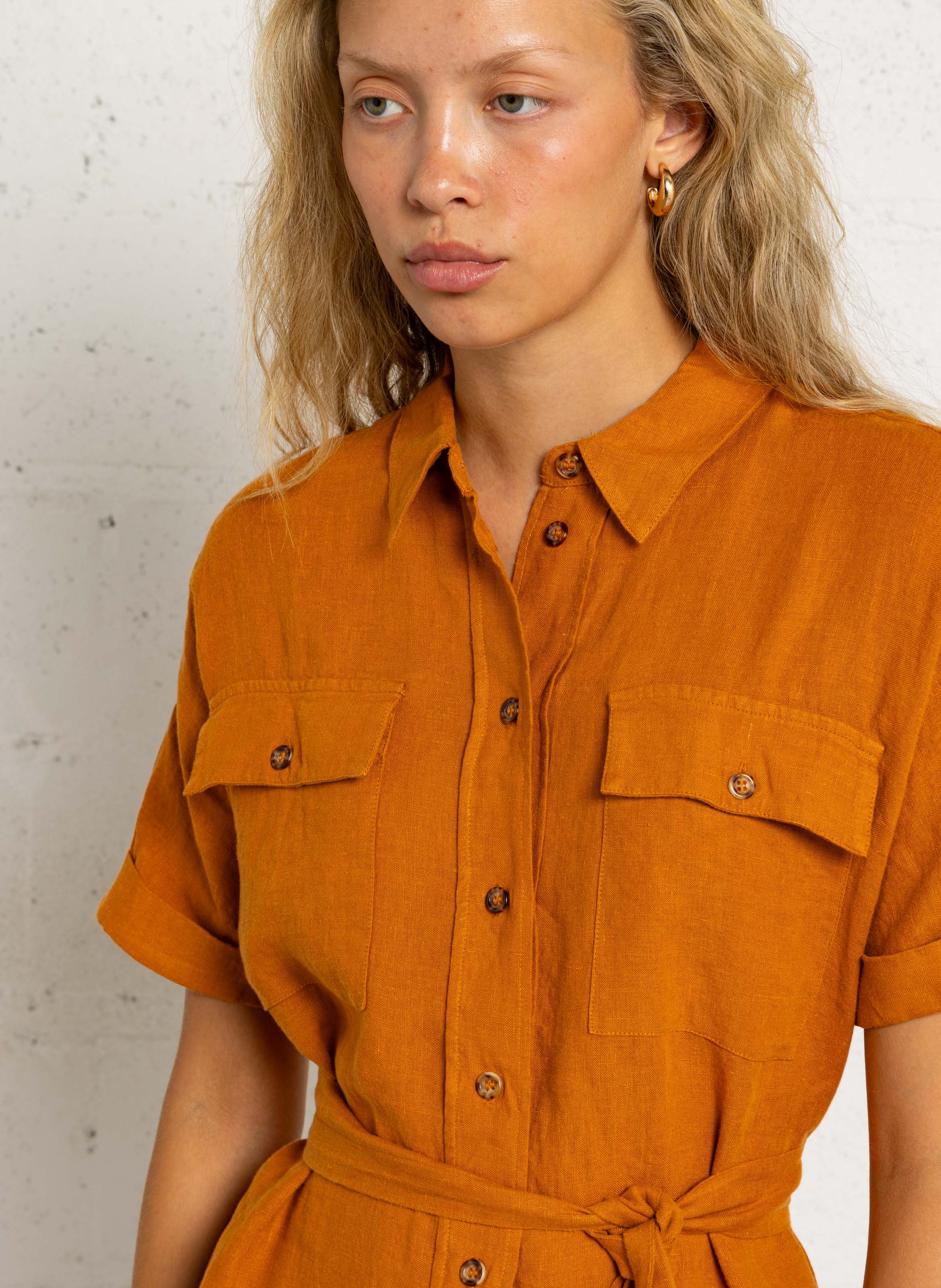 Robe chemise col classique en lin laya MAISON 123 Doré