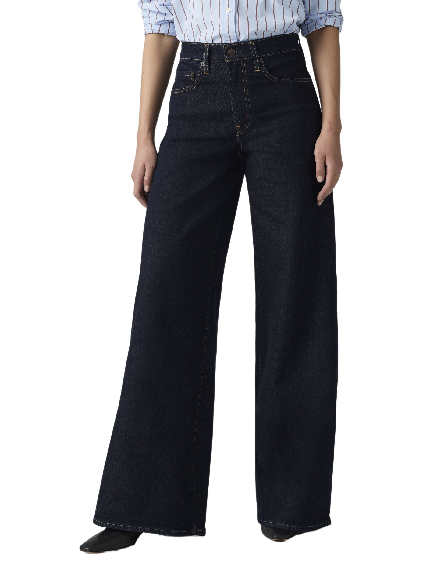 Broek 728 met hoge taille en wijde pijpen van een katoenmix LEVI'S Blauw