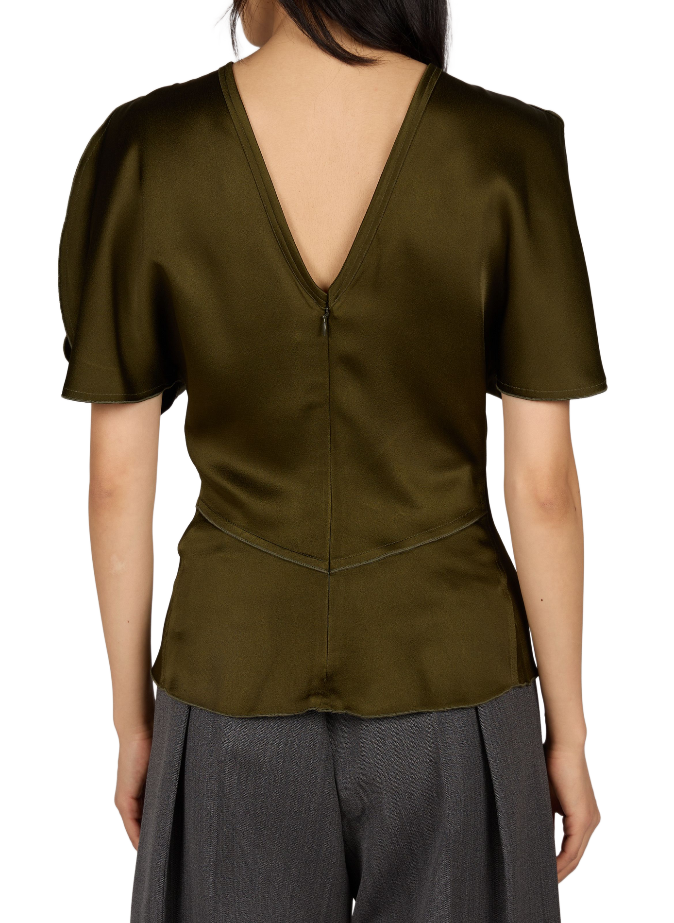 Fitted satin crew-neck top VICTORIA BECKHAM Khaki