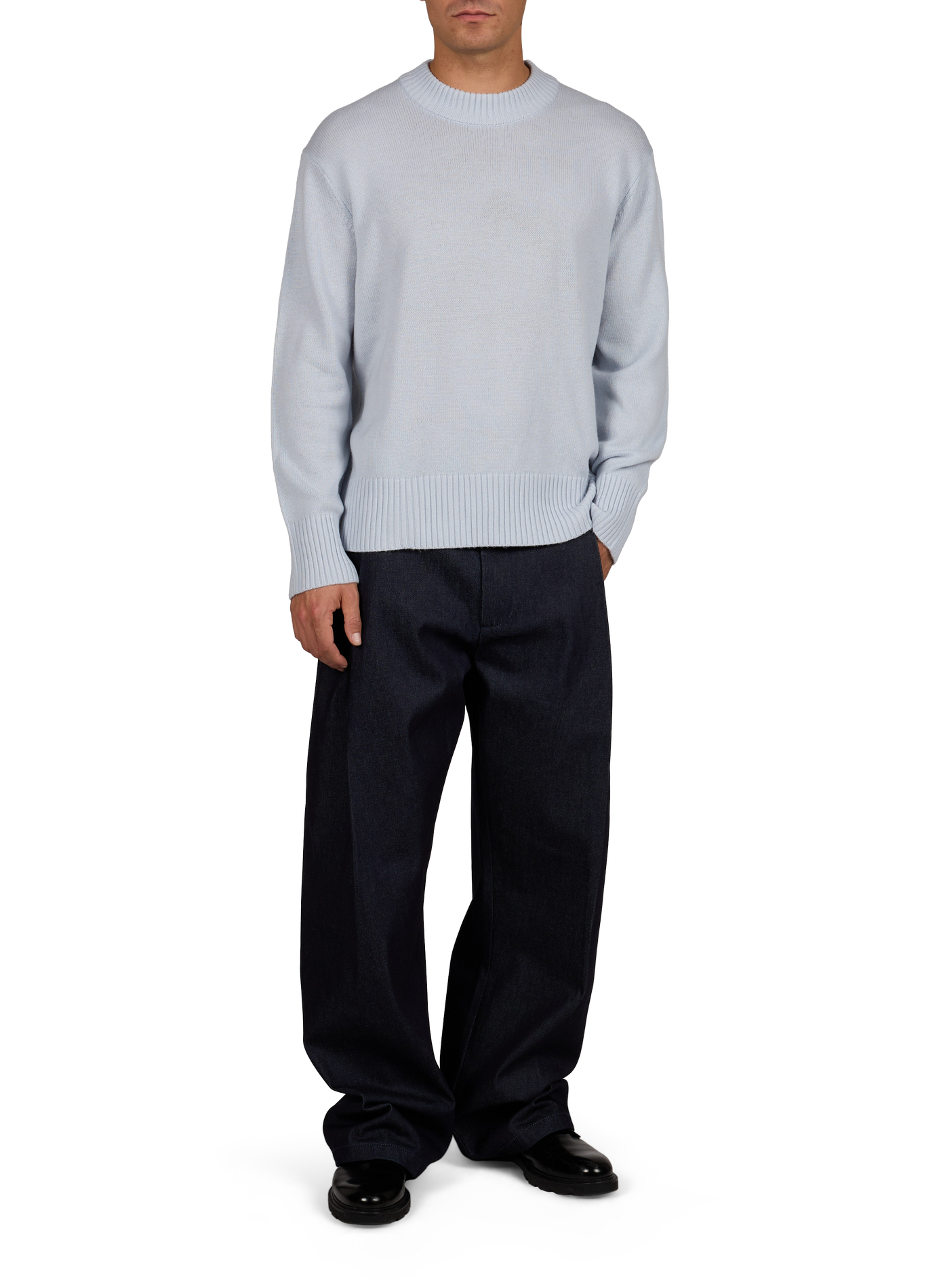 Round-neck wool jumper | Blue SELECTED Men