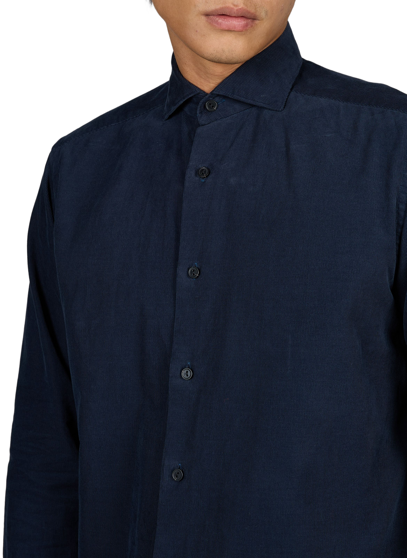 Recht overhemd van katoenen ribfluweel ETON Blauw