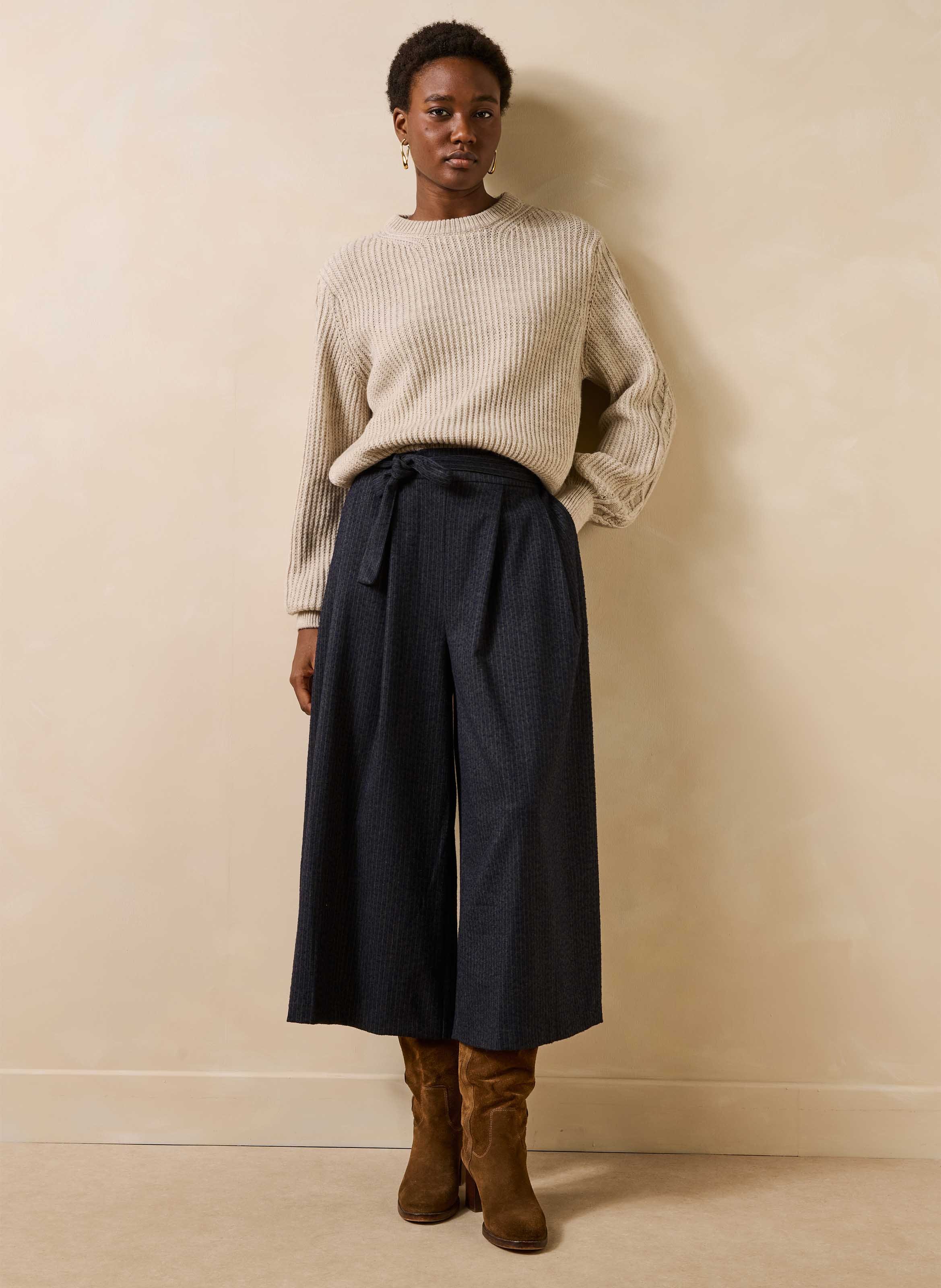 Wijde 7/8-broek met ceintuur LA FEE MARABOUTEE Grijs