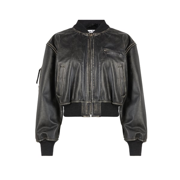 Acne Studios Aged Leather Bomber Jacket With Distressed Treatment In Black