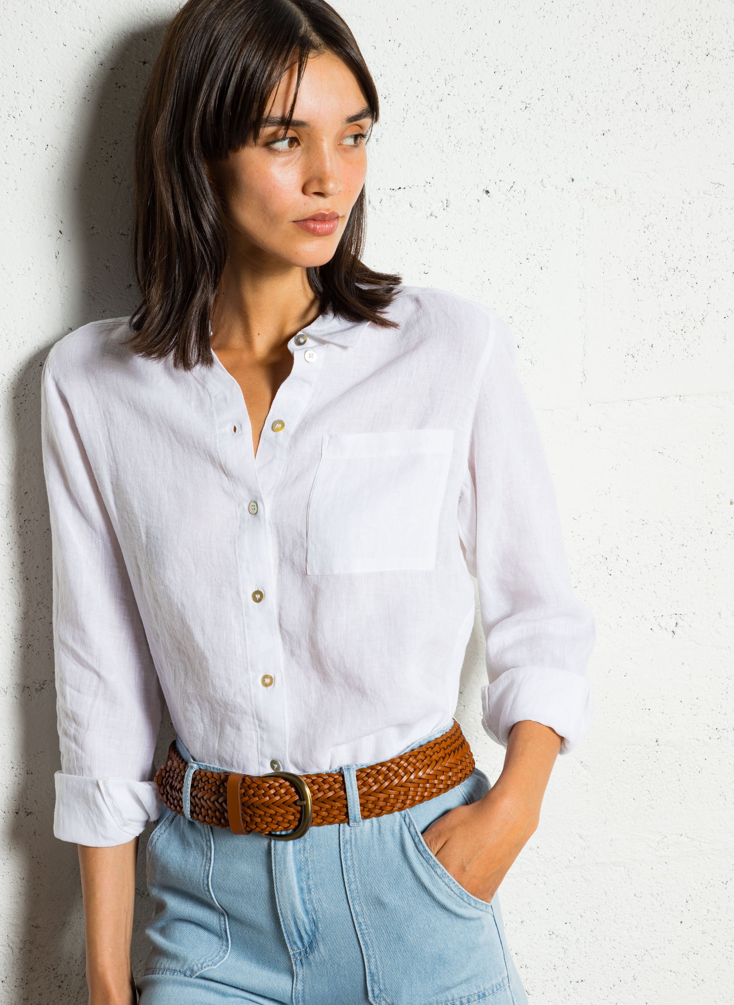 Chemise droite en lin thomas MAISON 123 Blanc