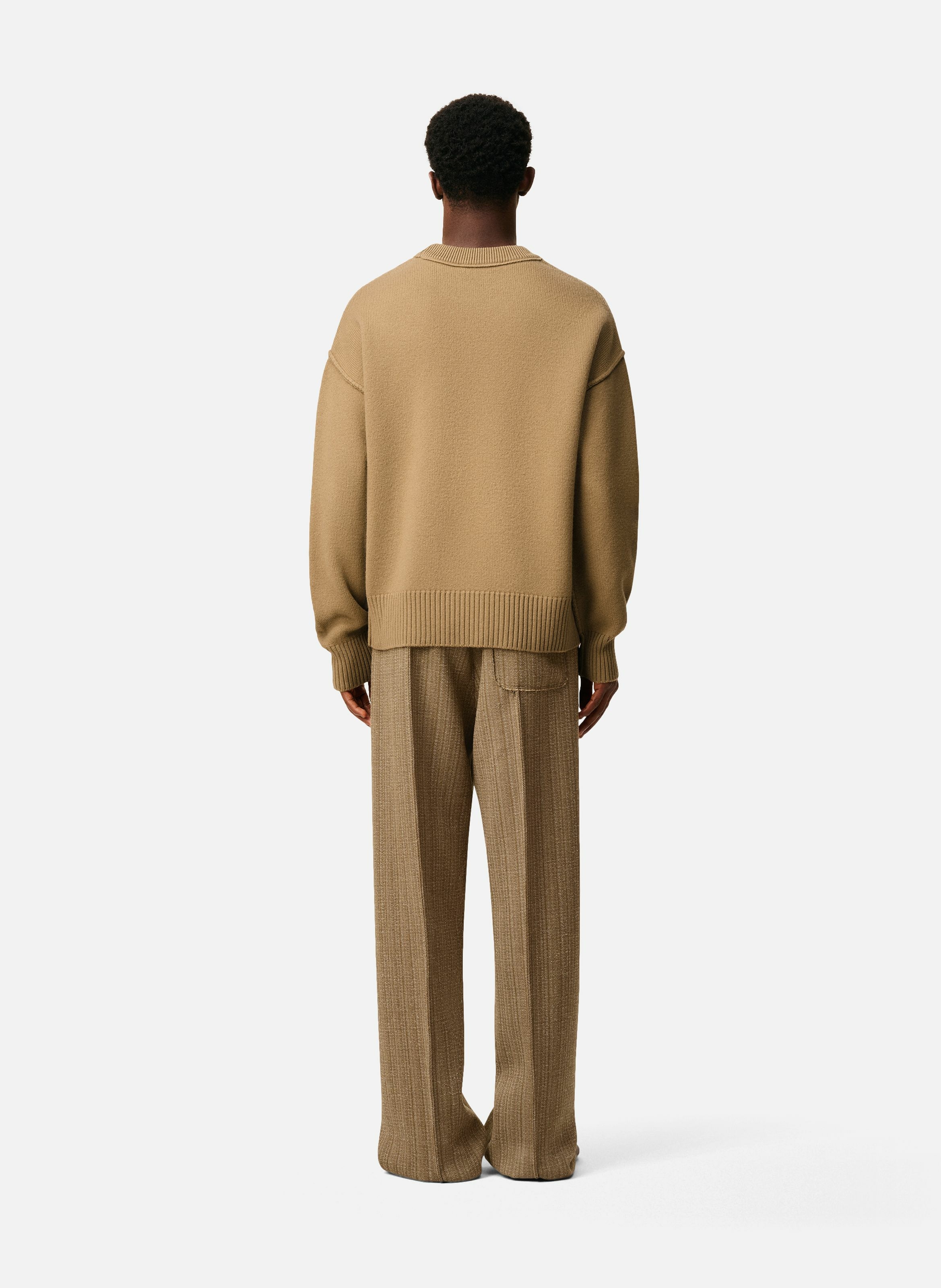 Pull col rond ami de coeur en laine unisexe AMI PARIS Marron