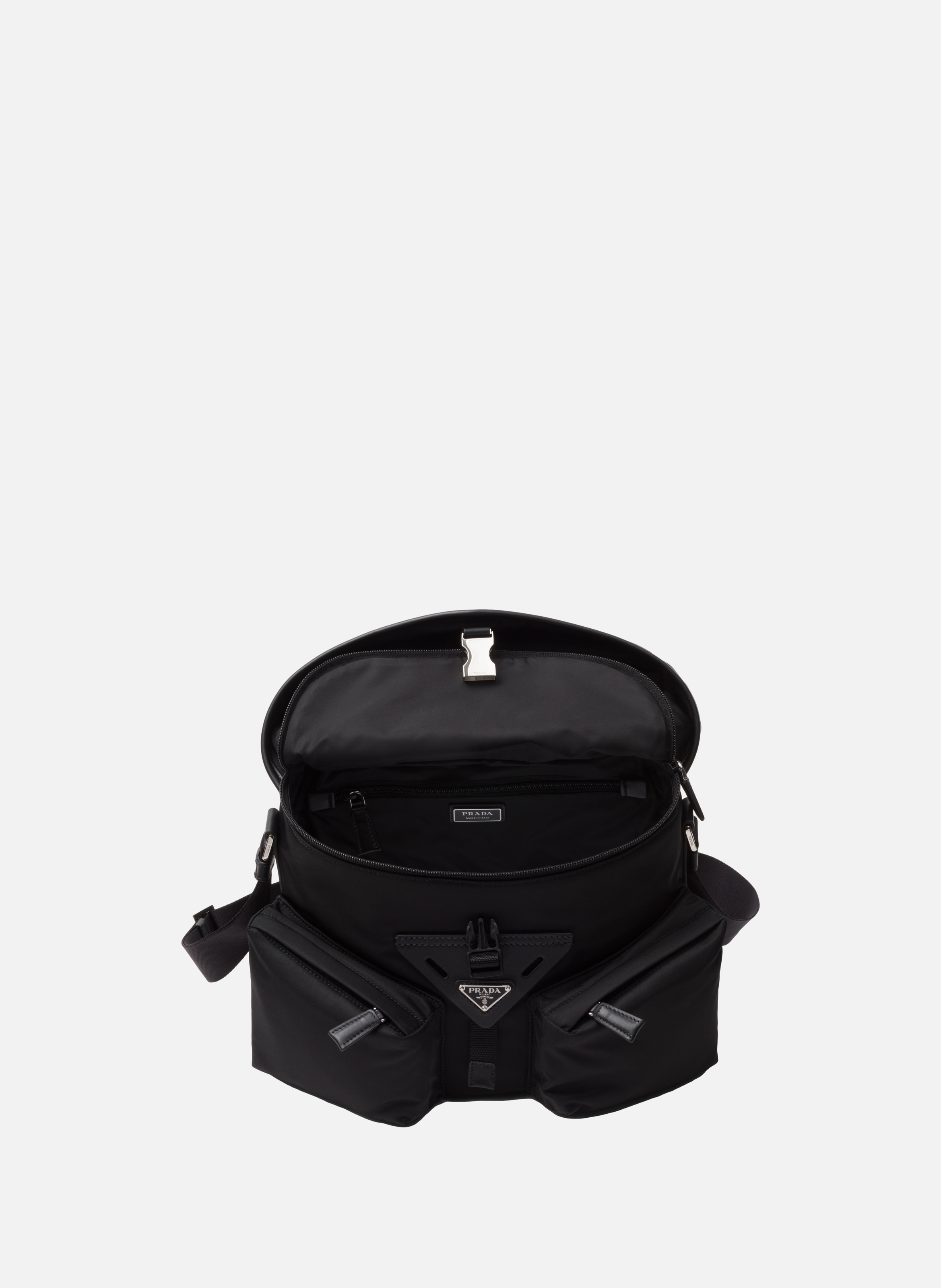 Sac porté épaule en re-nylon et cuir PRADA Noir
