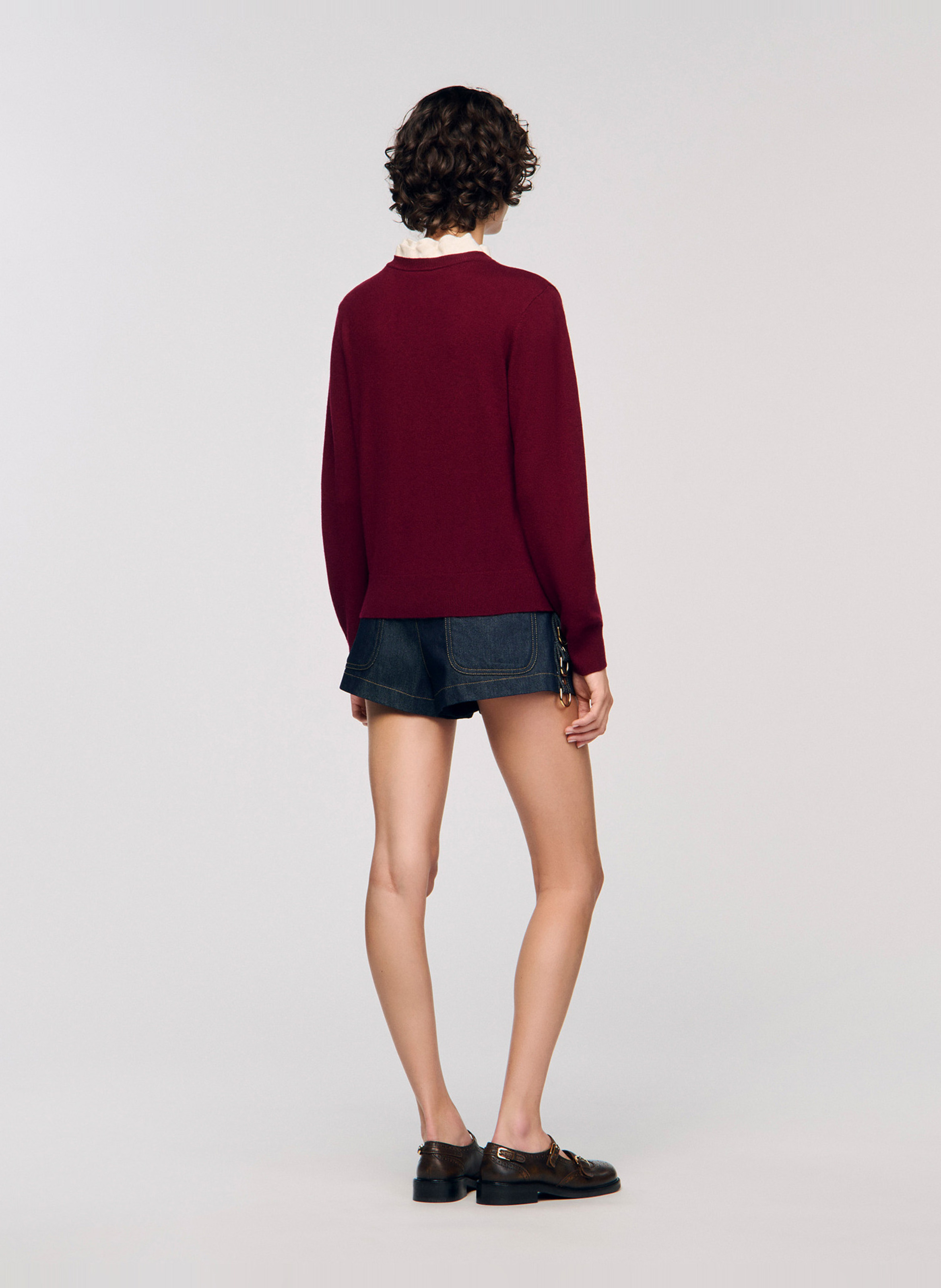 Pull col à volant en laine mélangée Rouge