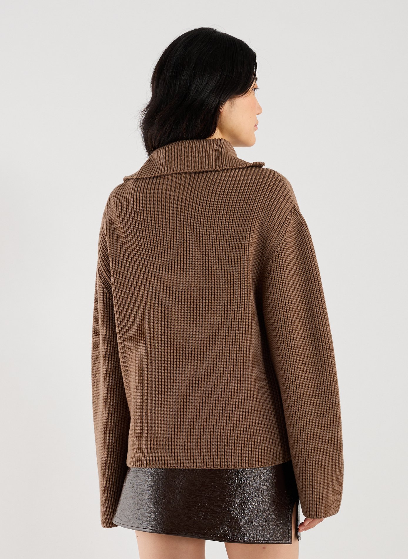 Merino wool zip-neck jumper COURRÈGES Brown