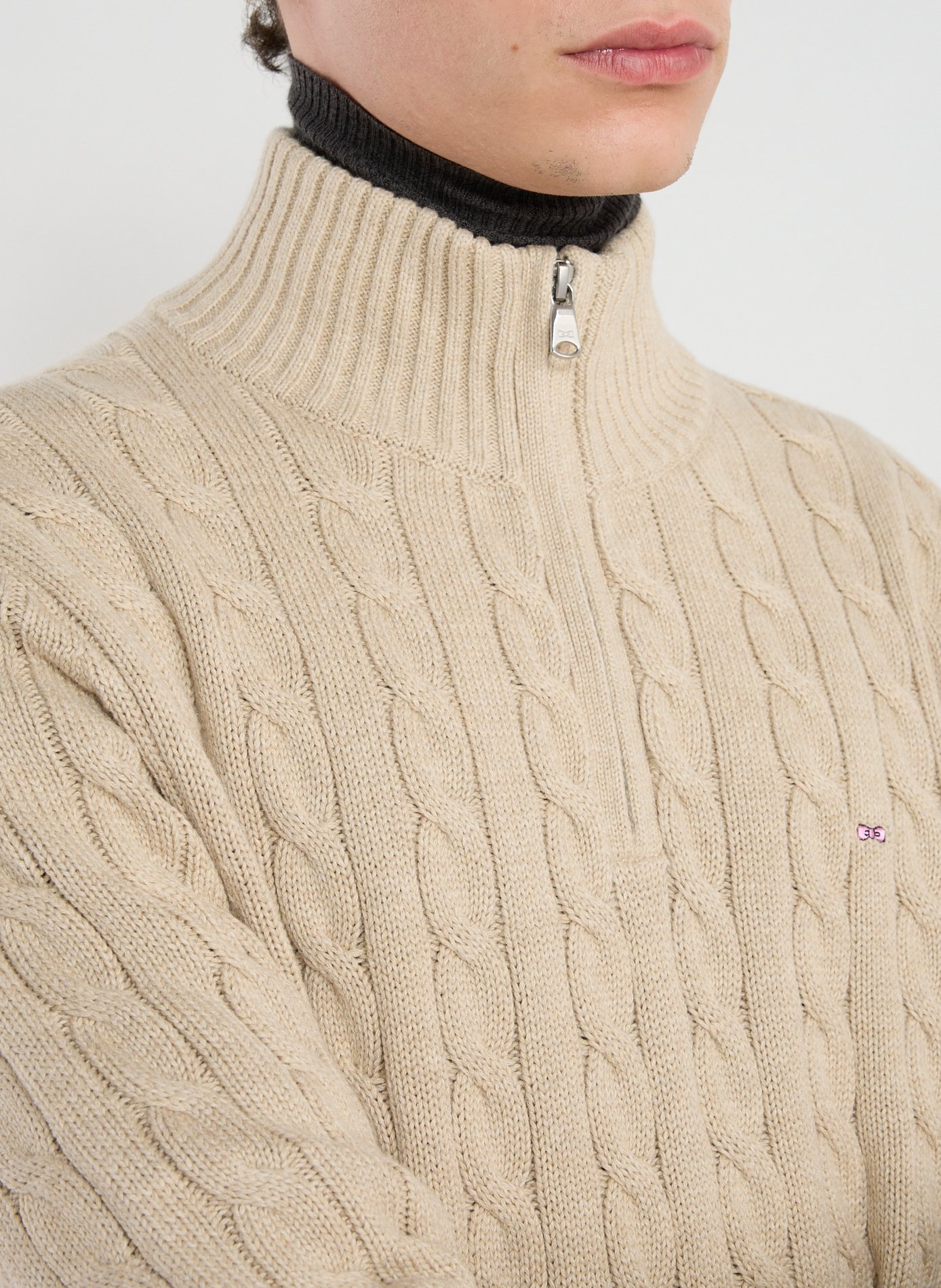 Pull à col zippé en coton EDEN PARK Beige