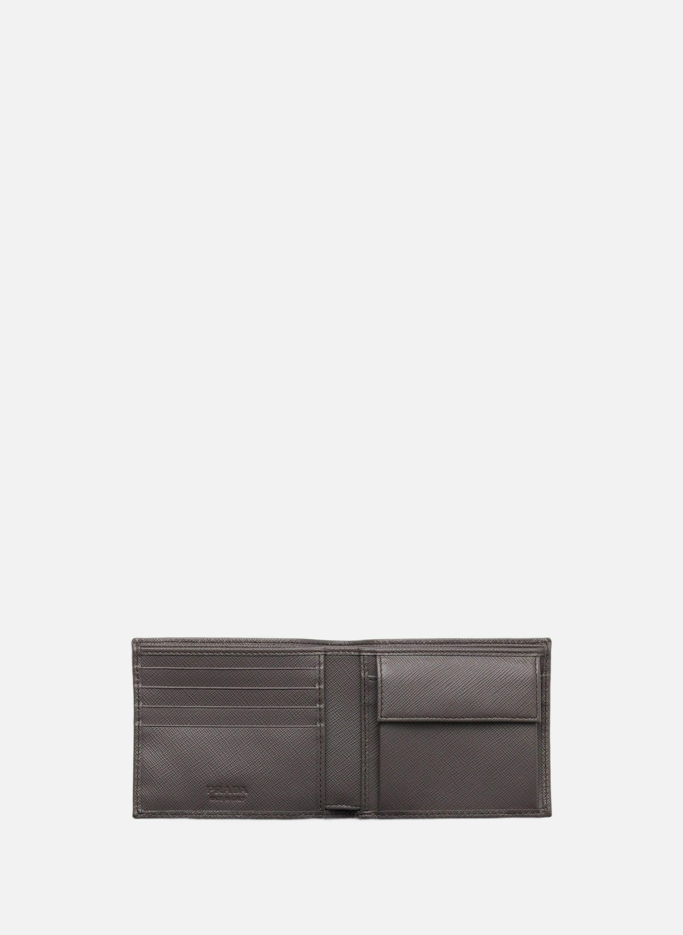 Portefeuille en cuir saffiano avec porte-monnaie PRADA Gris