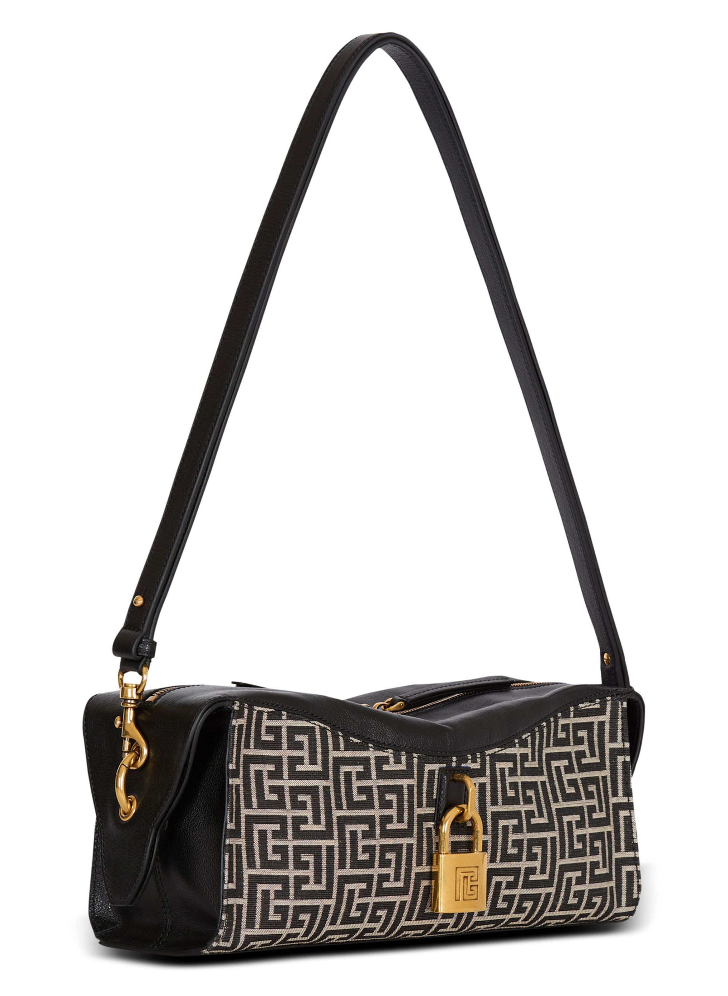 Sac bandoulière pulse en monogramme jacquard et cuir de veau BALMAIN Noir
