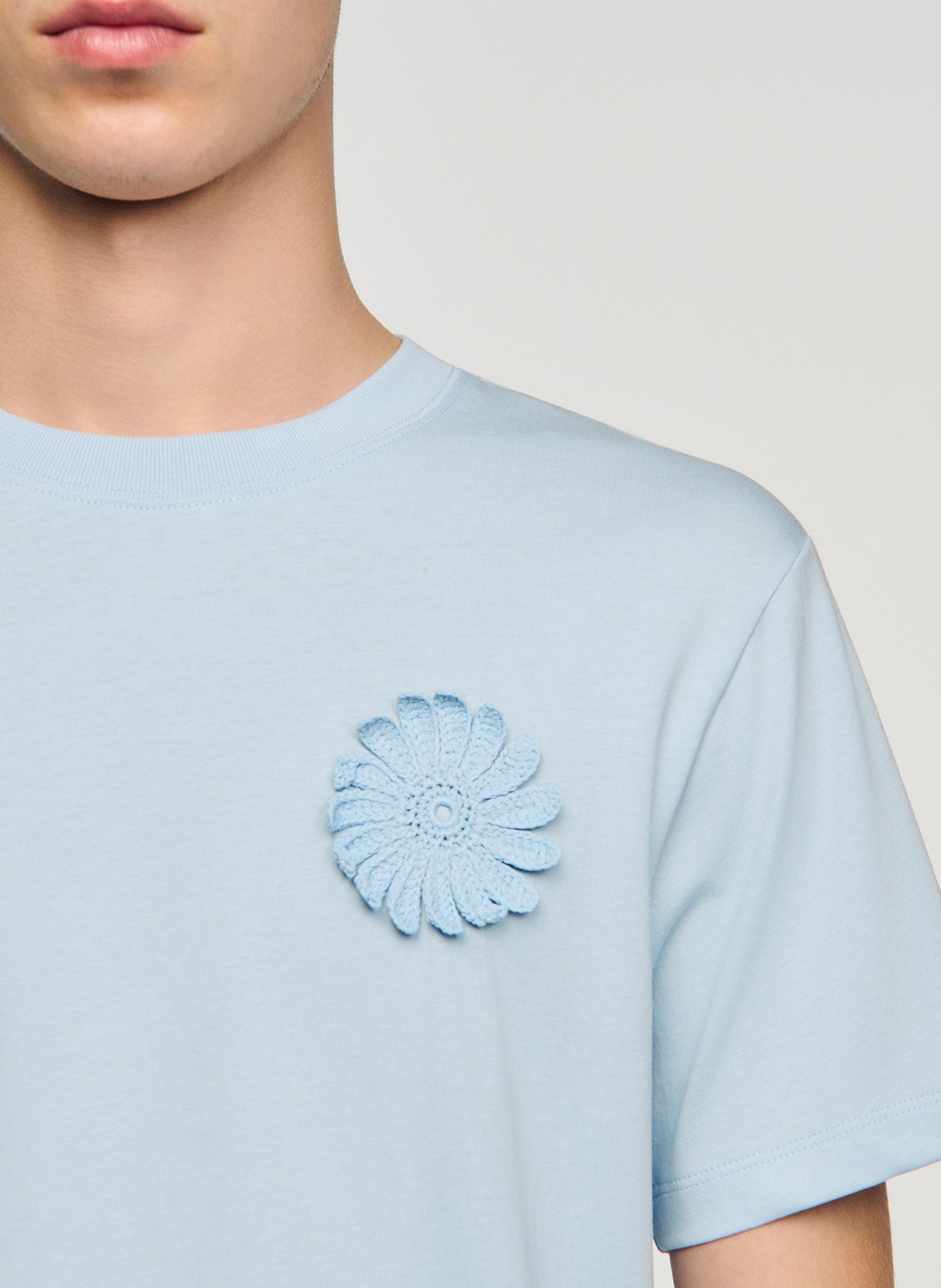 Tee-shirt droit col rond en coton SANDRO Bleu