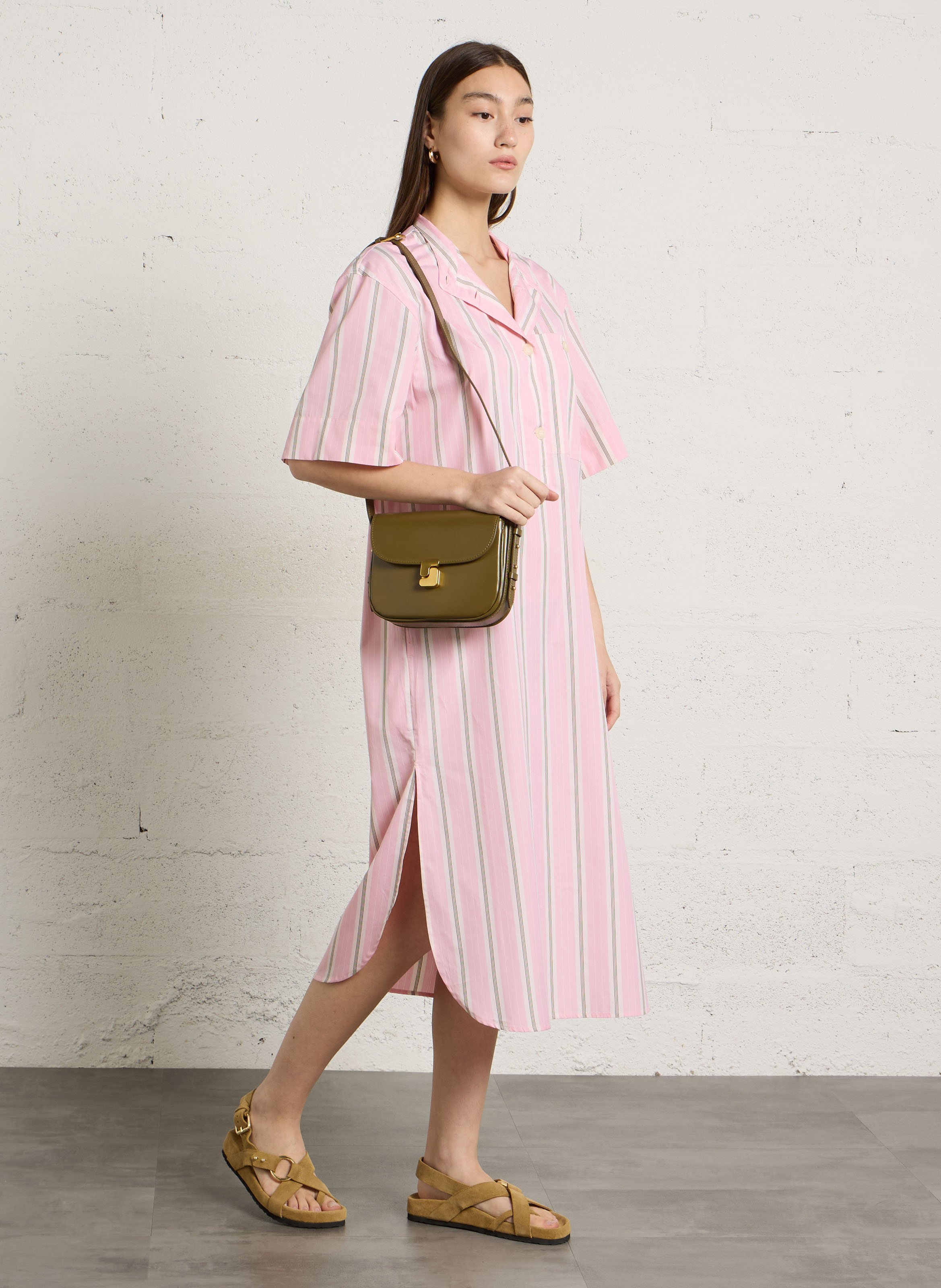 Robe longue col rond en coon ilya SOEUR Rose