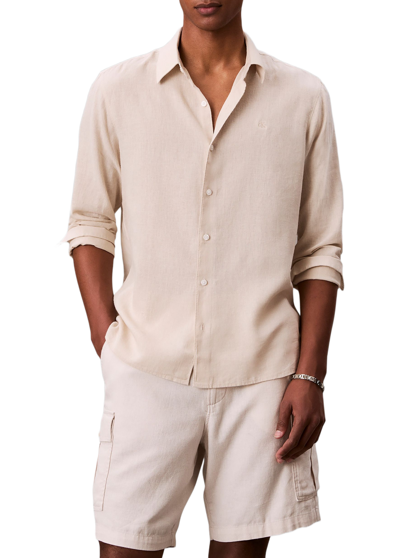 Straight shirt in mixed linen CALVIN KLEIN Beige