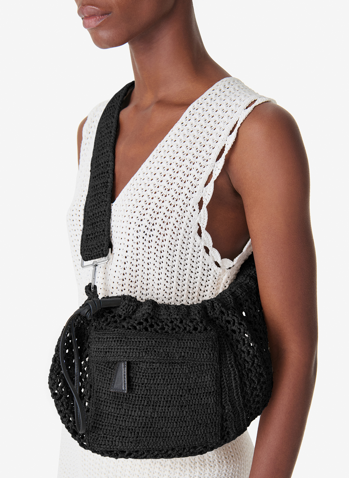 Sac bandoulière en raphia IRO Noir