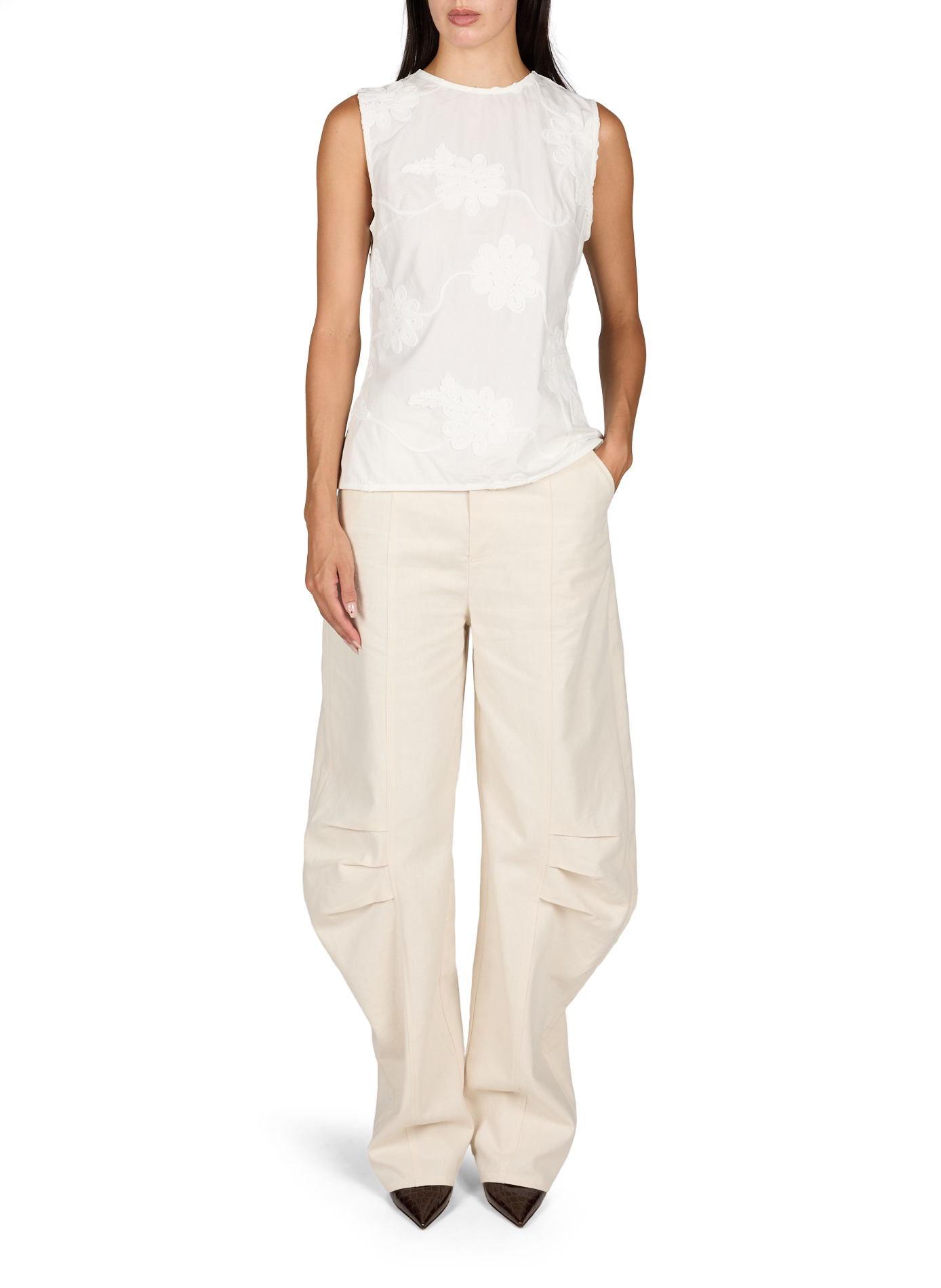 Sleeveless floral cotton top ROTATE White