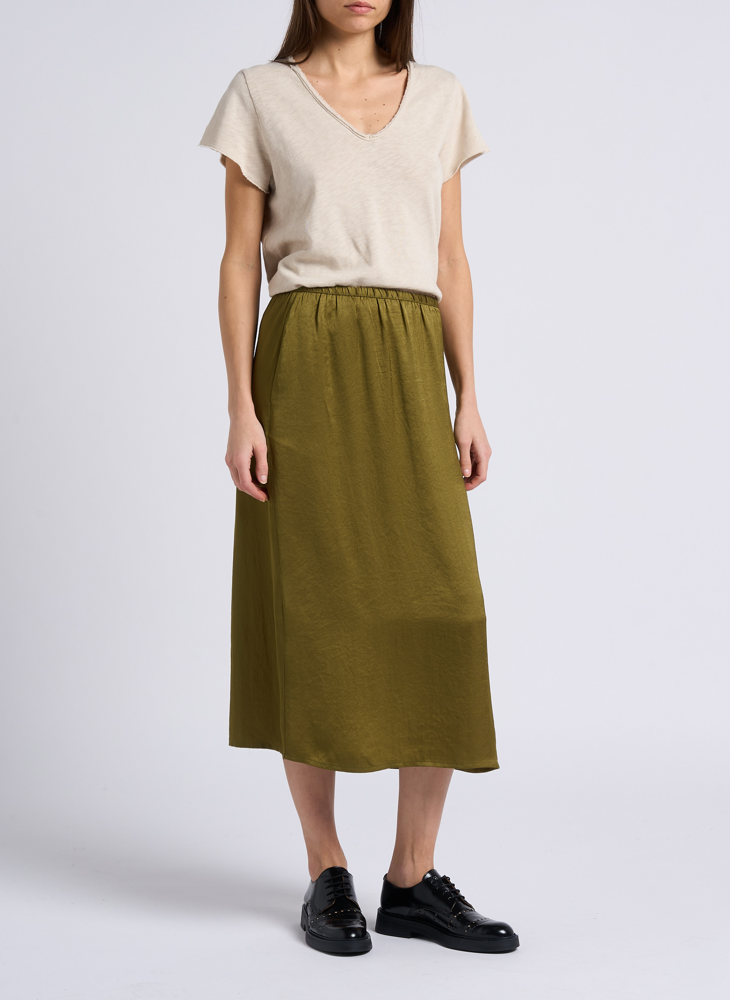 Tee-shirt droit col v en coton sonoma AMERICAN VINTAGE Beige